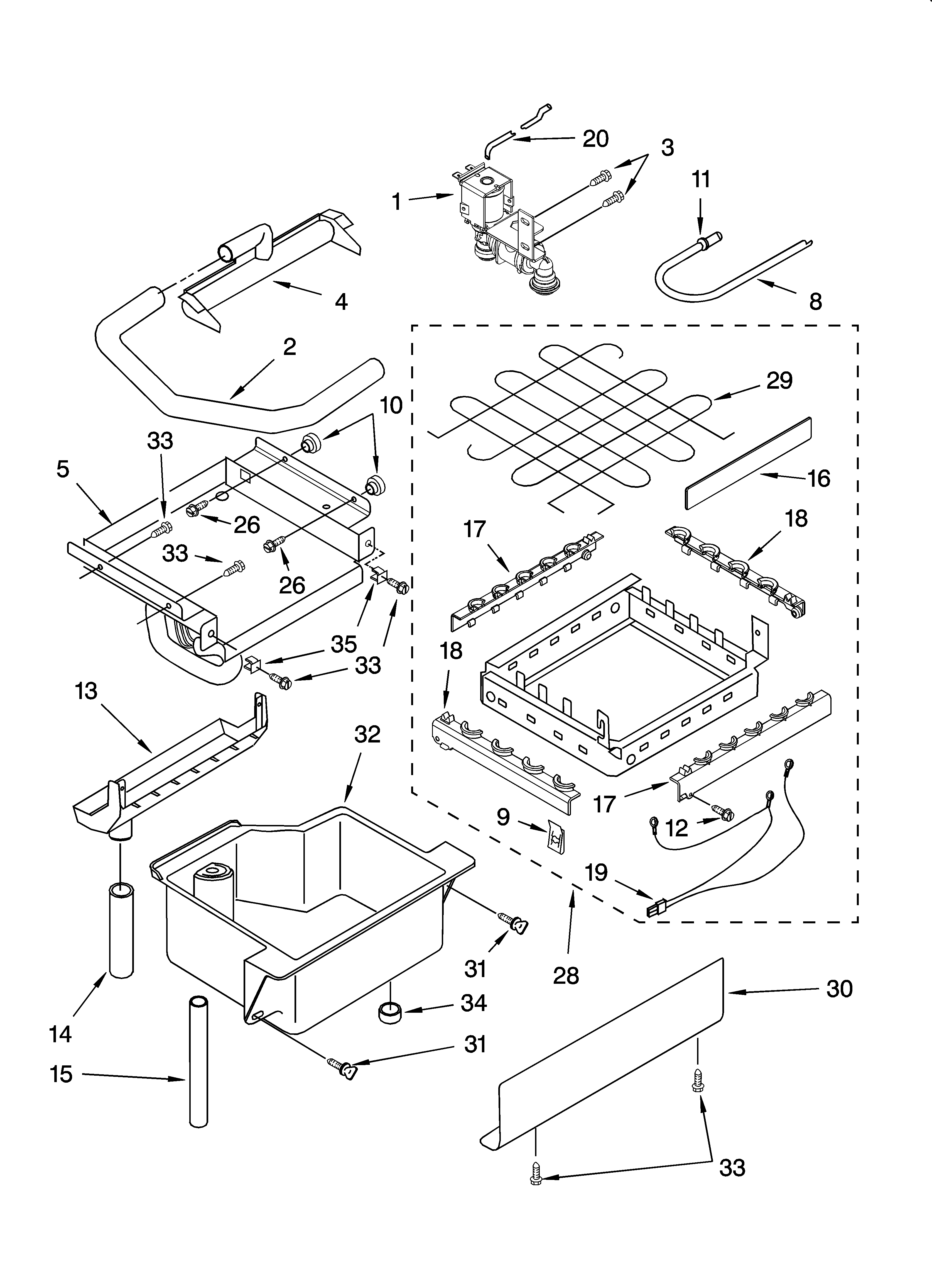 KitchenAid KUIA15NRHS9 evaporator, ice cutter grid and water parts diagram