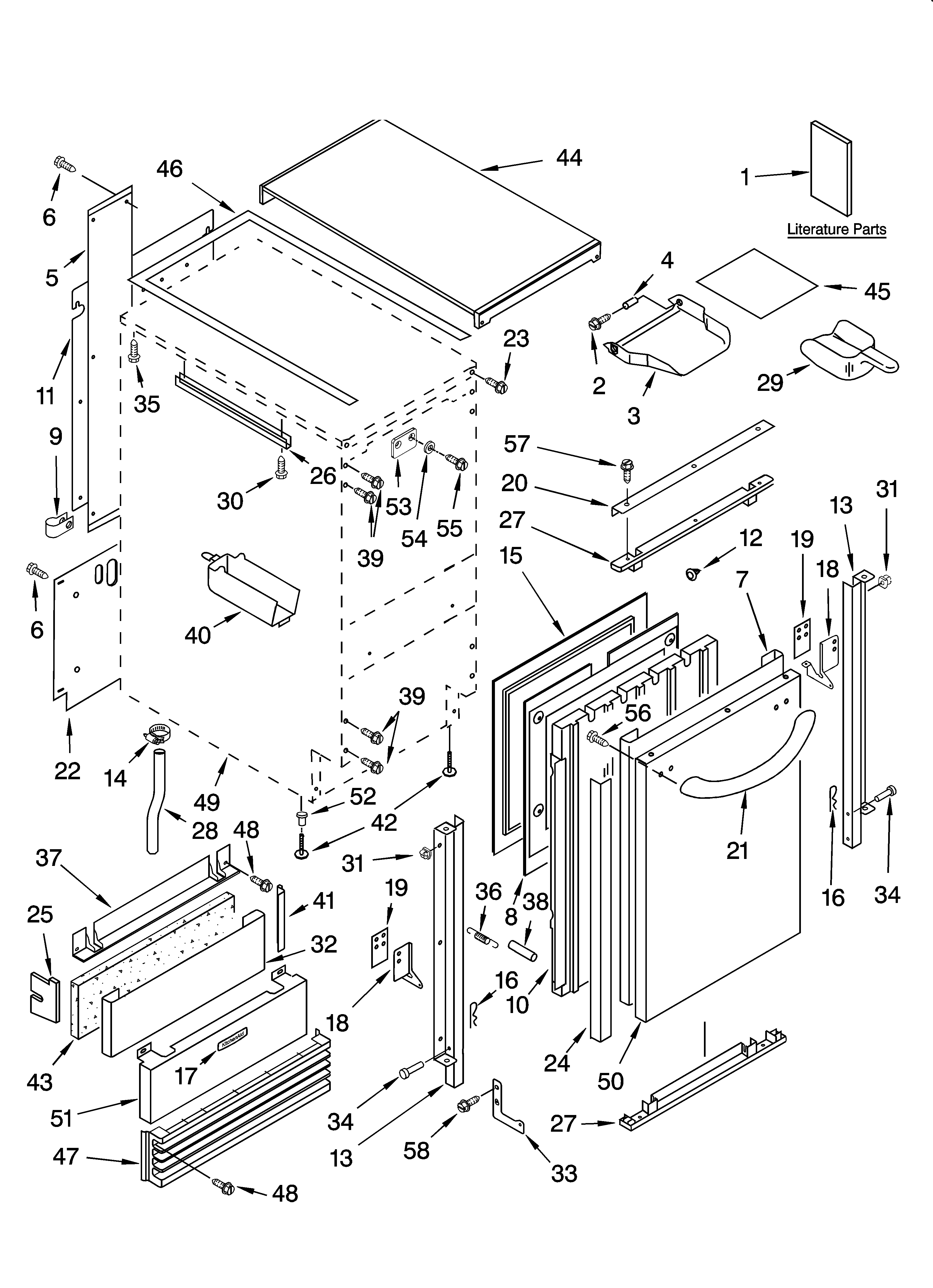 KitchenAid KUIA18NNJS8 cabinet liner and door parts diagram