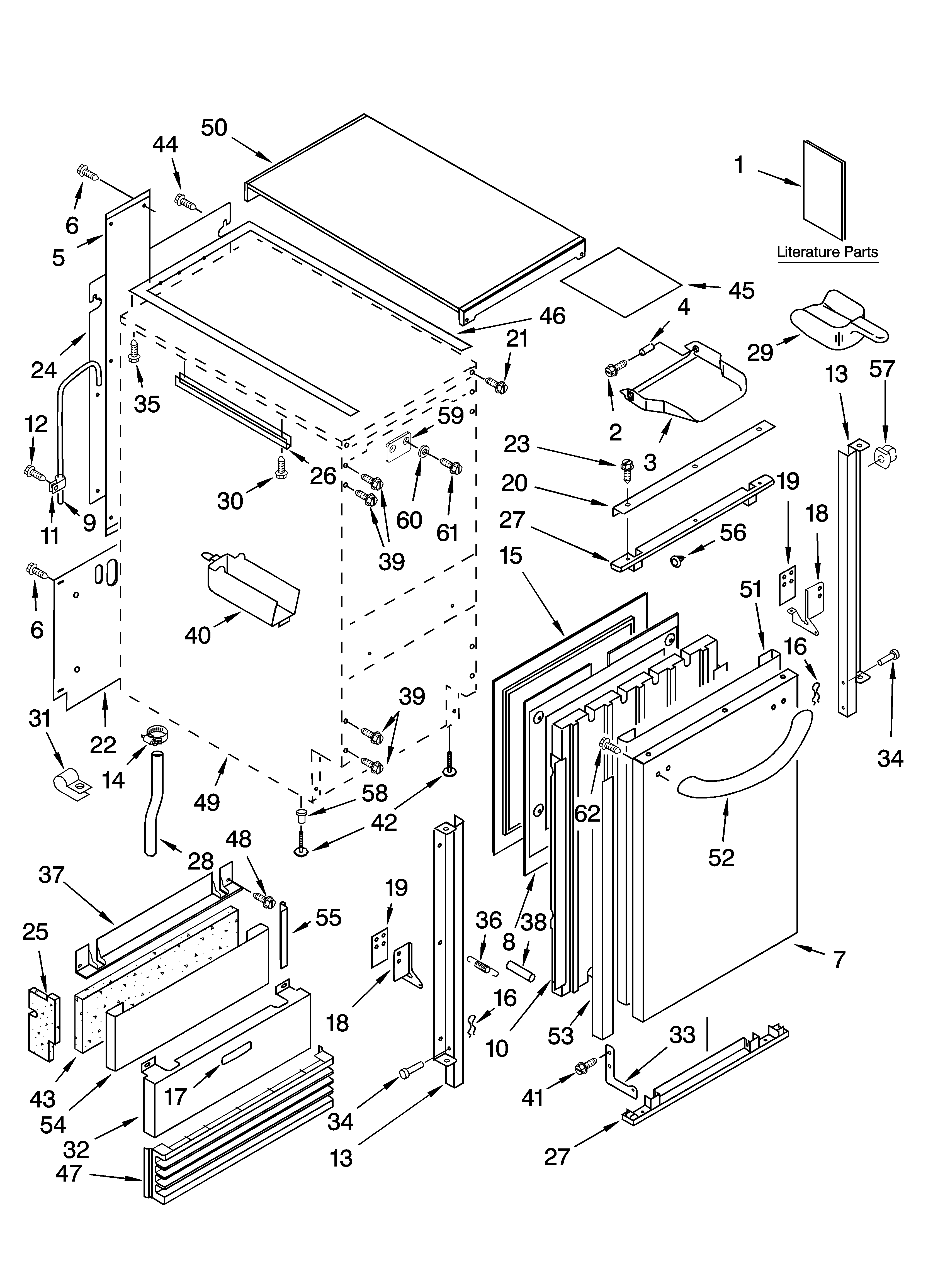KitchenAid KUIA18PNLS5 cabinet liner and door parts diagram