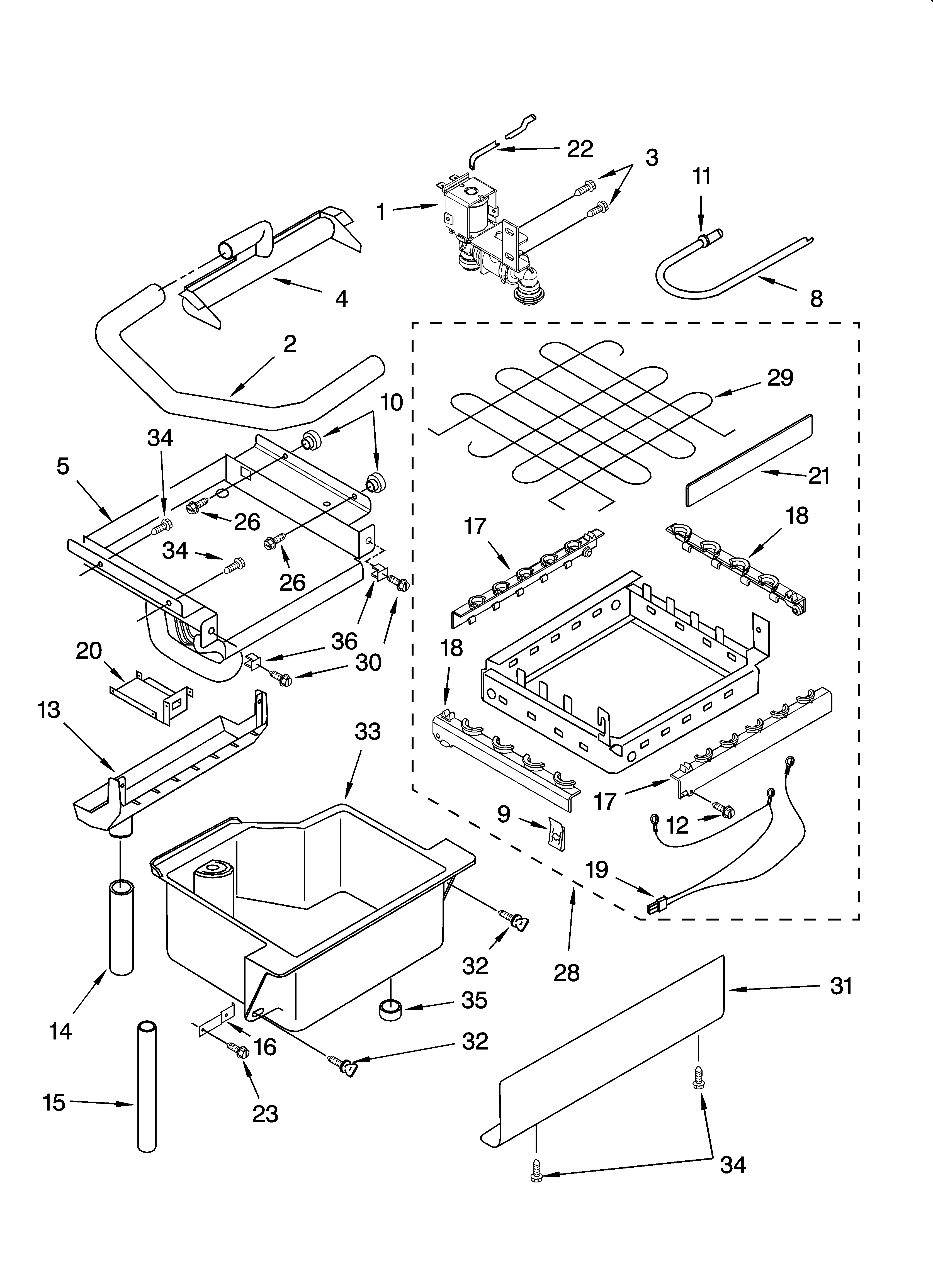 KitchenAid KUIS18NNJT8 evaporator, ice cutter grid and water parts diagram