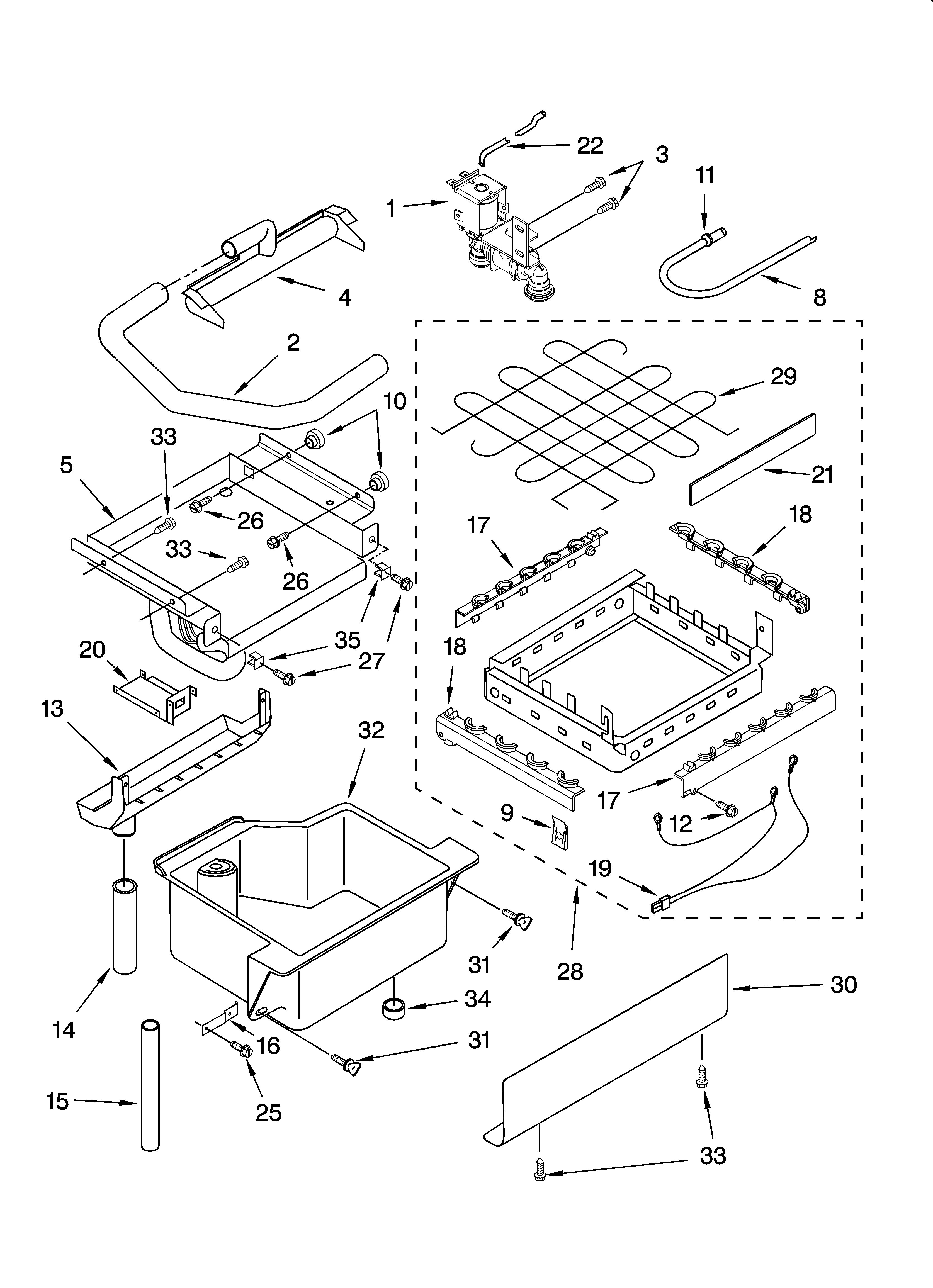 KitchenAid KUIS18PNJW8 evaporator, ice cutter grid and water parts diagram