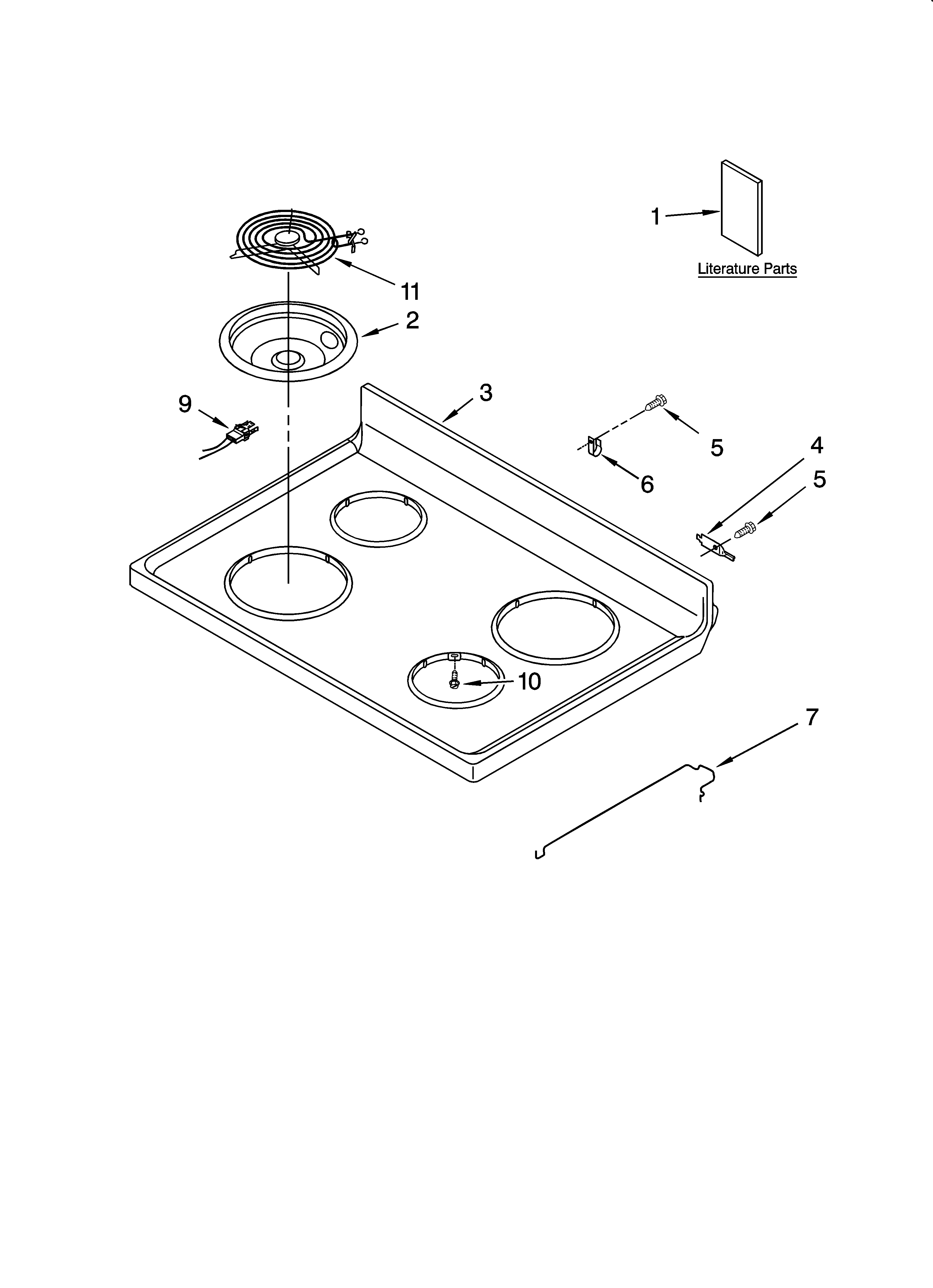 Whirlpool RF264LXST0 cooktop parts diagram