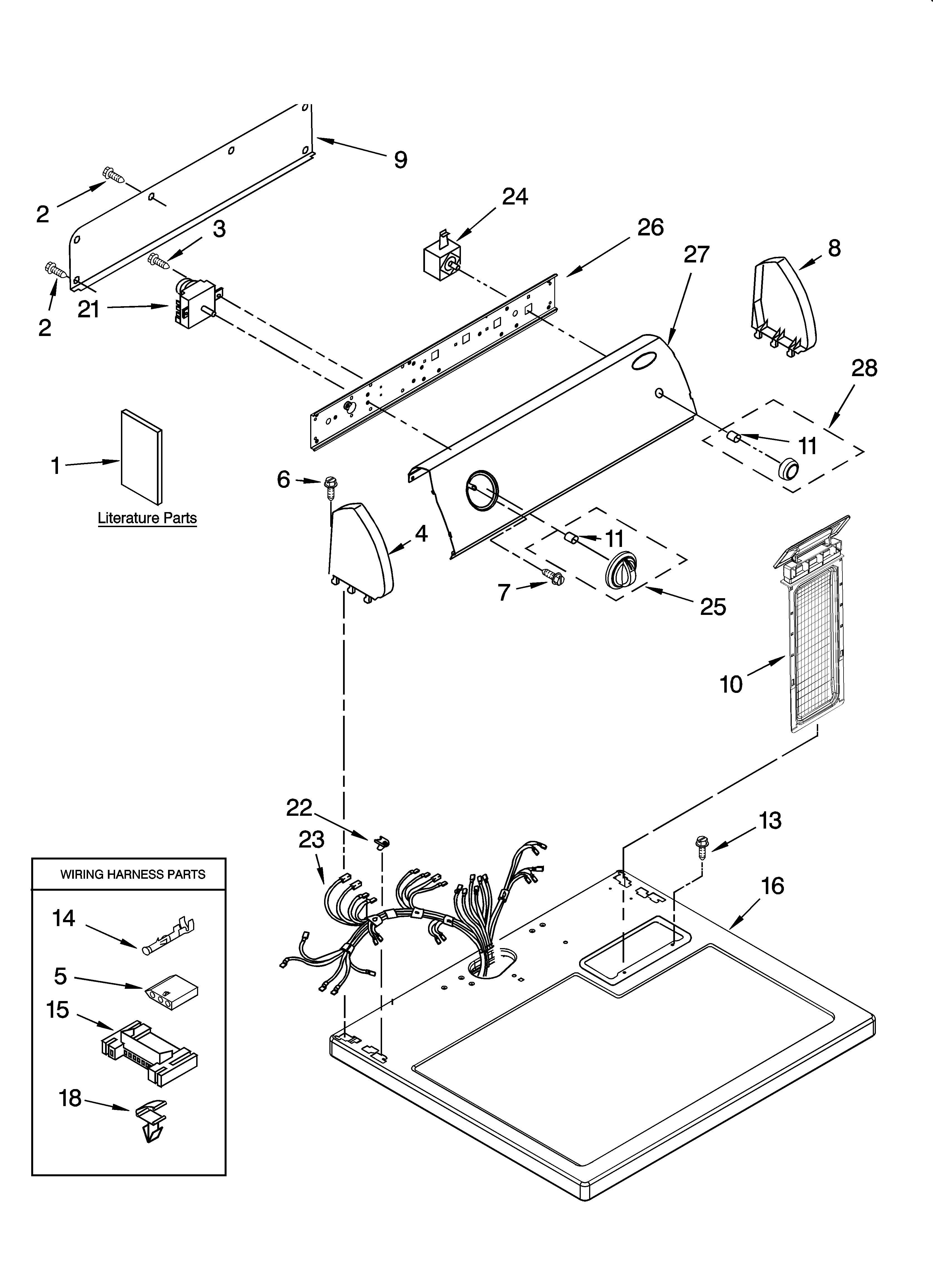 Whirlpool WED5100SQ0 top and console parts diagram