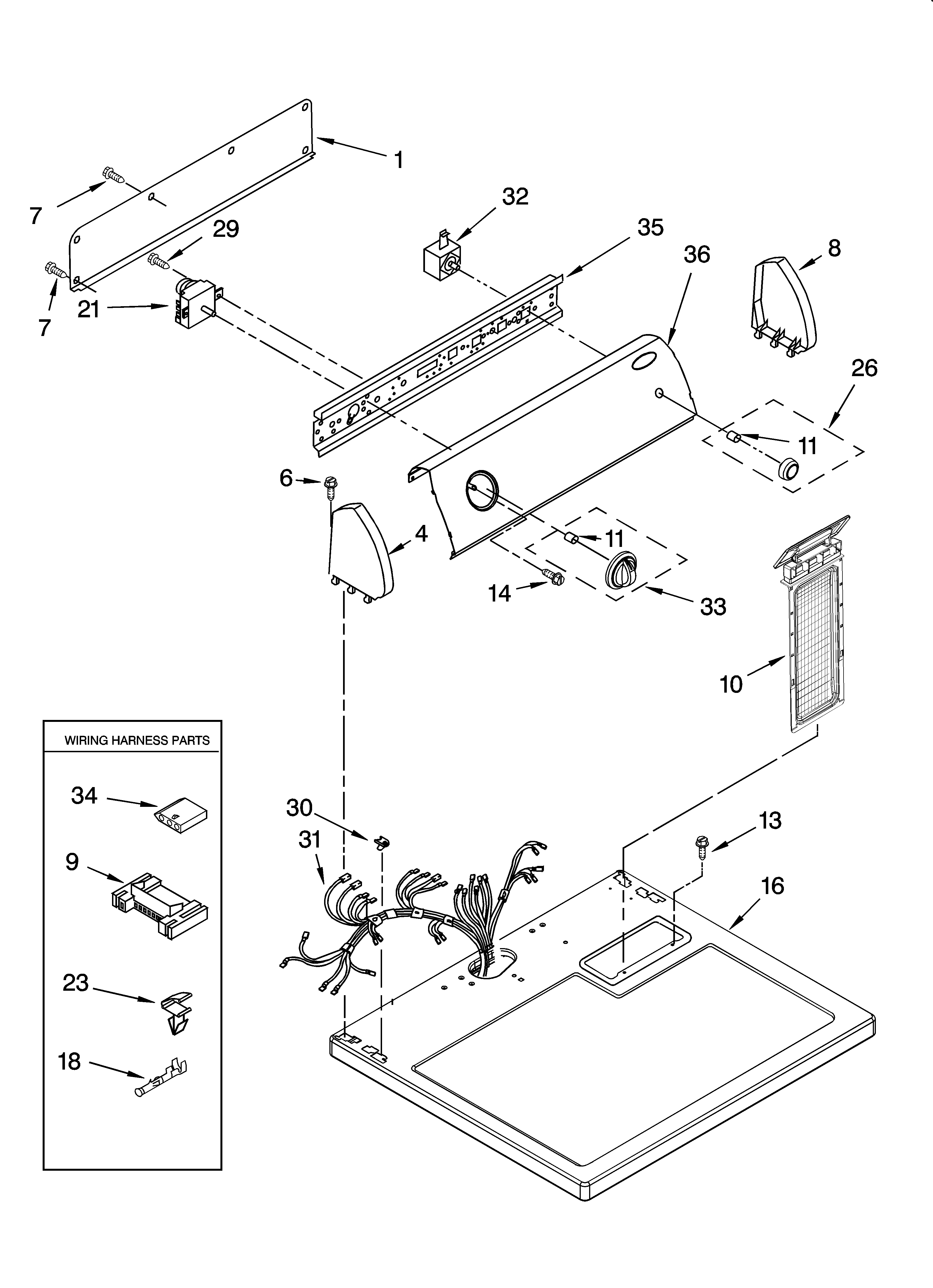 Whirlpool WED5300SQ0 top and console parts diagram