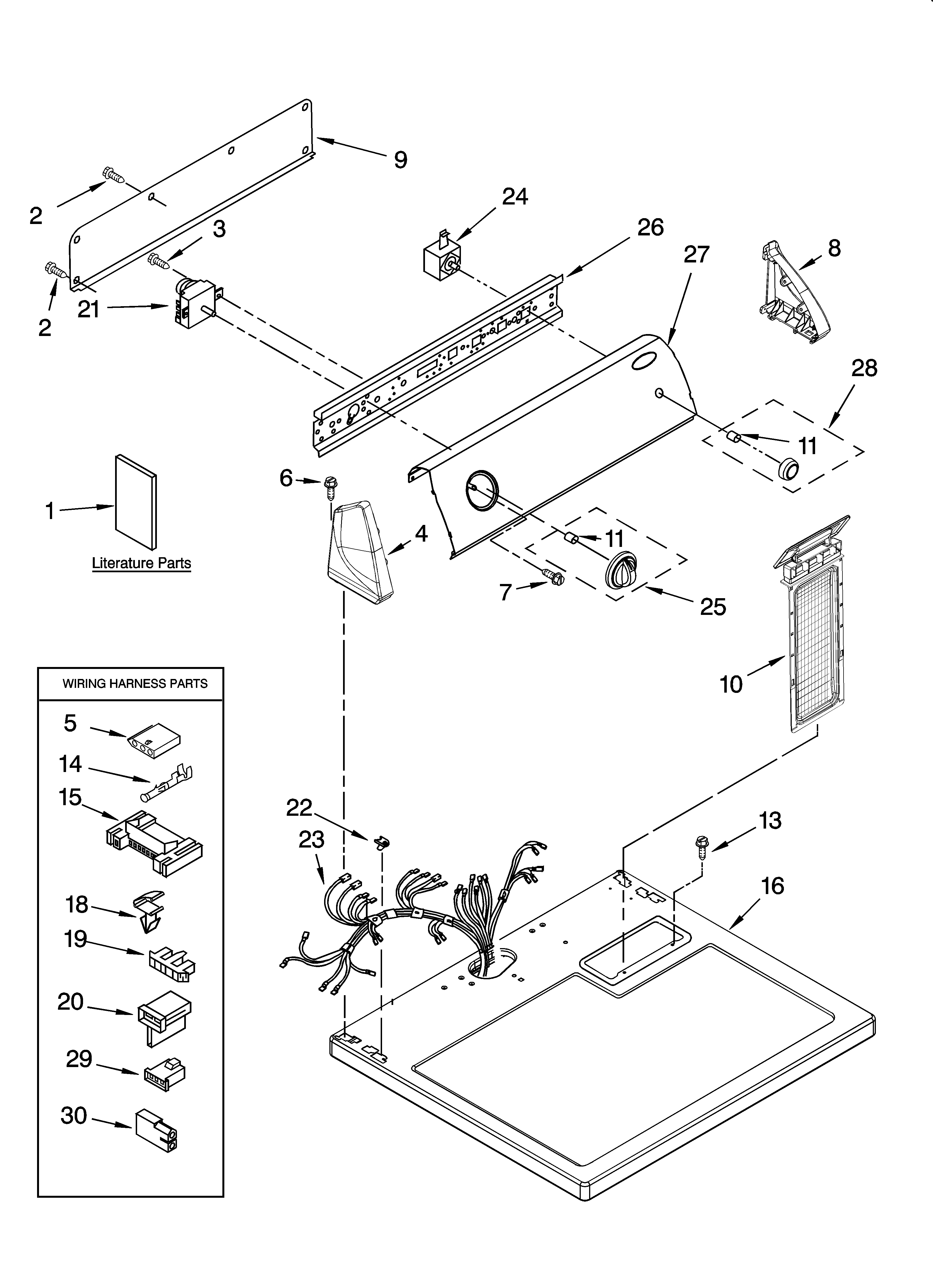 Whirlpool WGD5100SQ0 top and console parts diagram