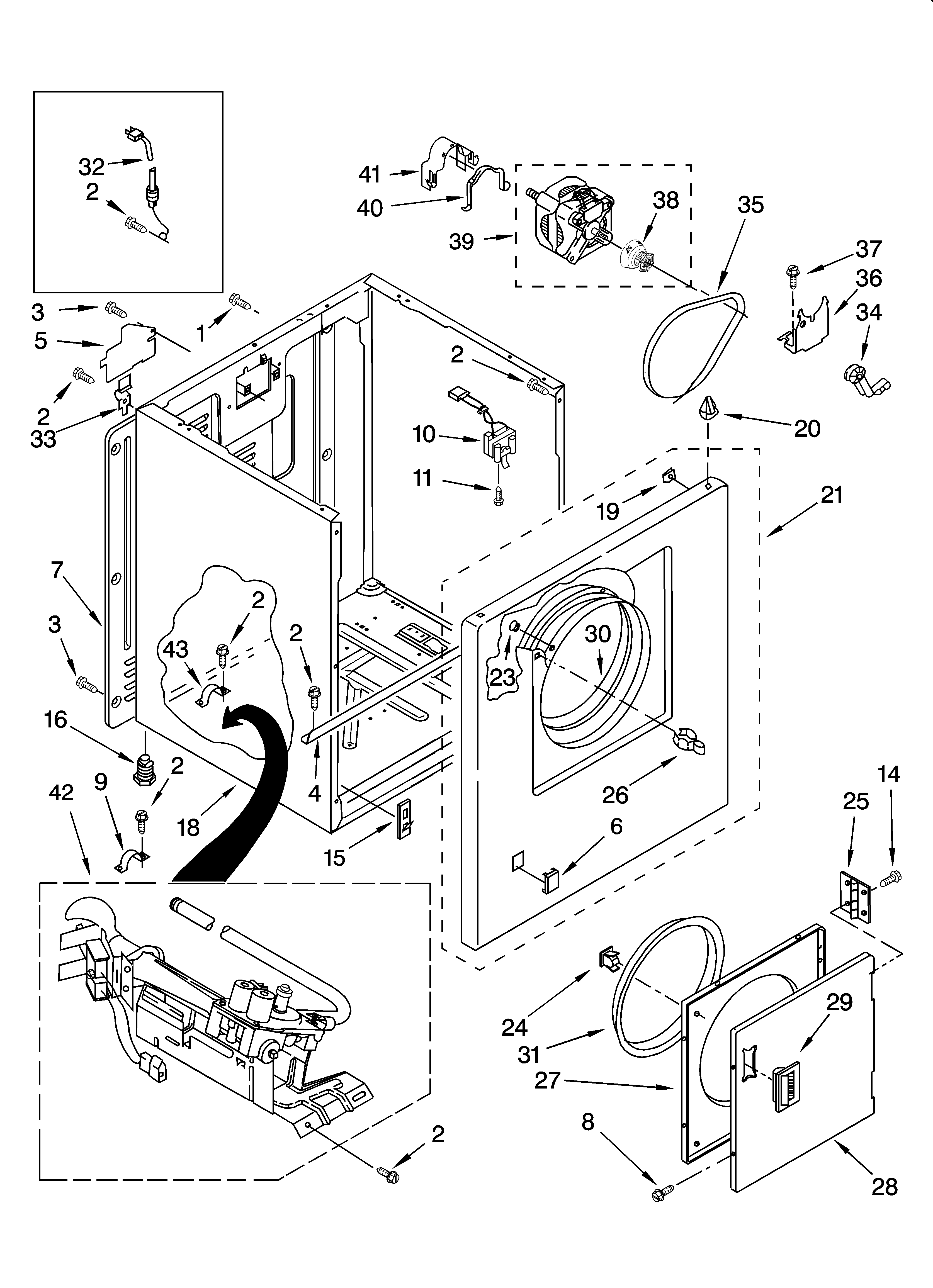 Whirlpool WGD5100SQ0 cabinet parts diagram