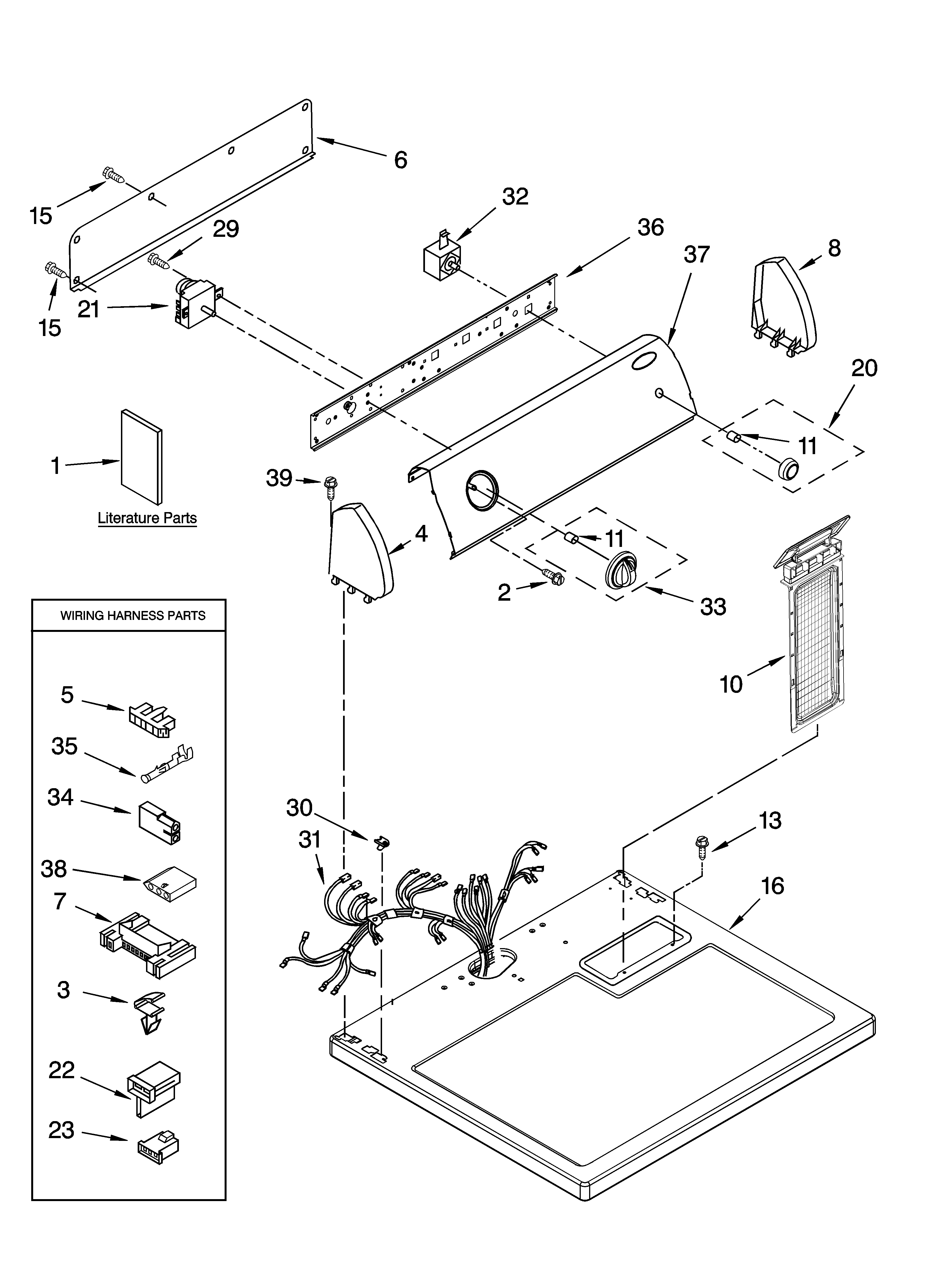 Whirlpool WGD5300SQ0 top and console parts diagram