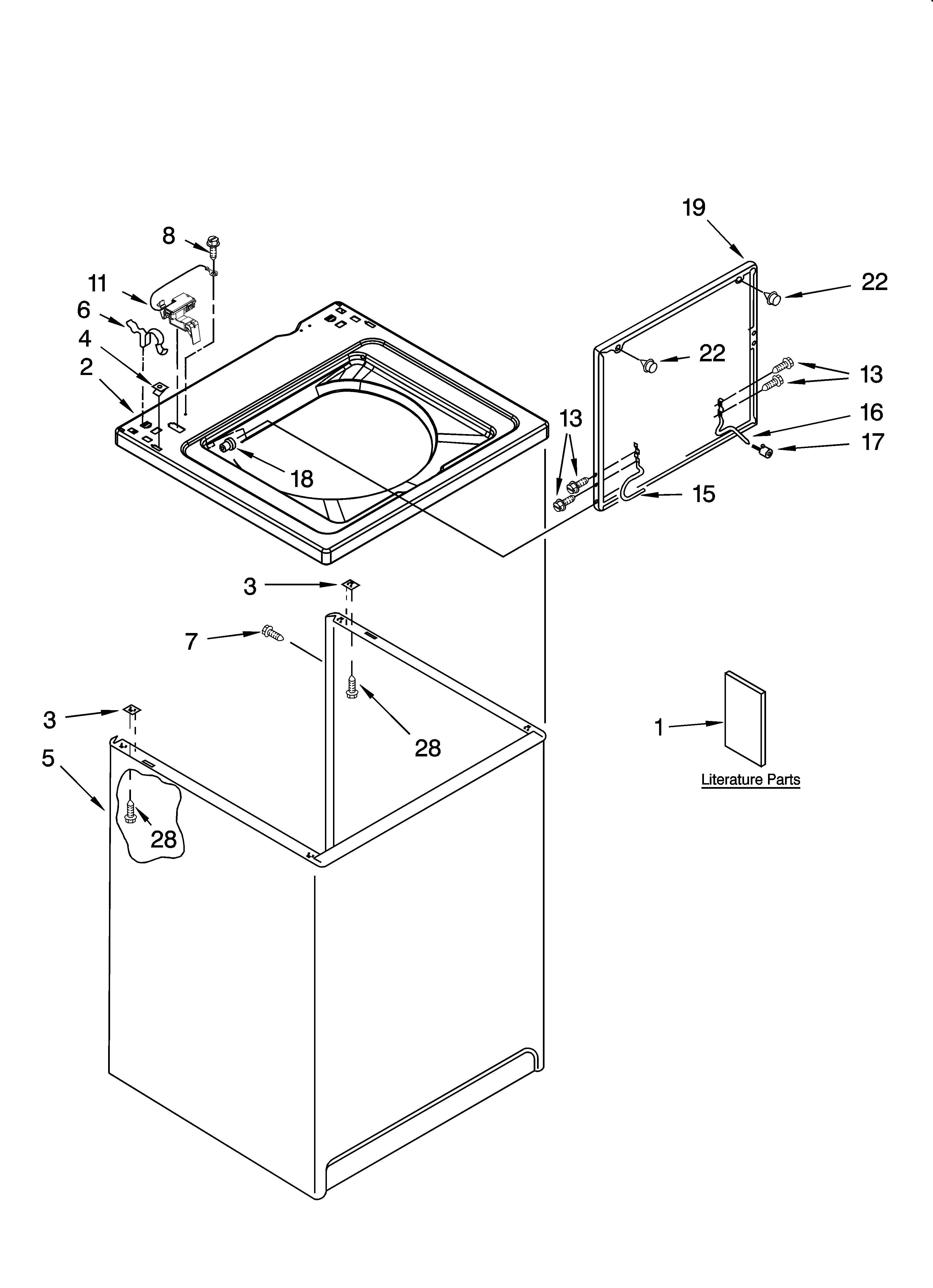 Whirlpool WTW5100SQ0 top and cabinet parts diagram