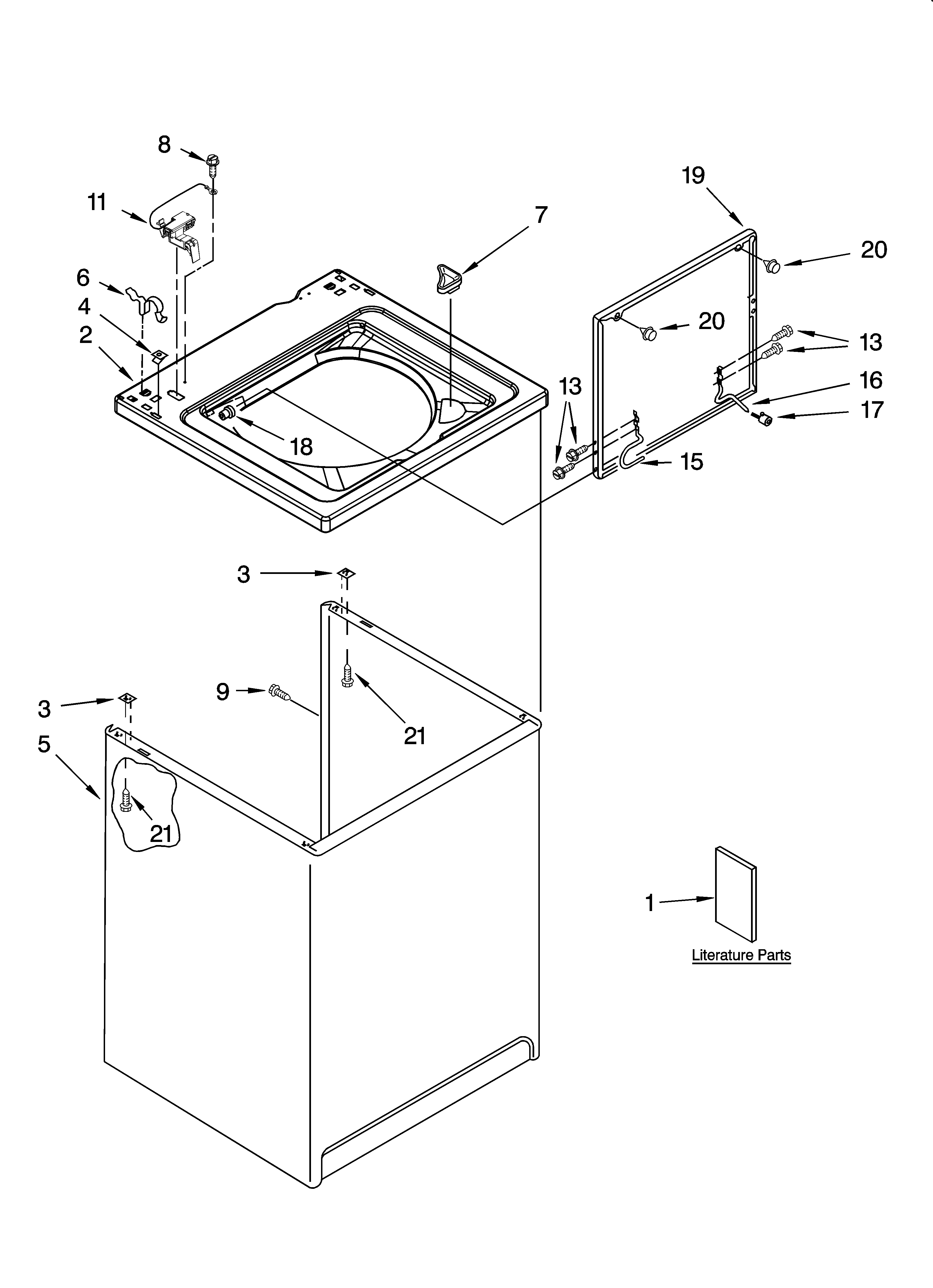 Whirlpool WTW5300SQ0 top and cabinet parts diagram