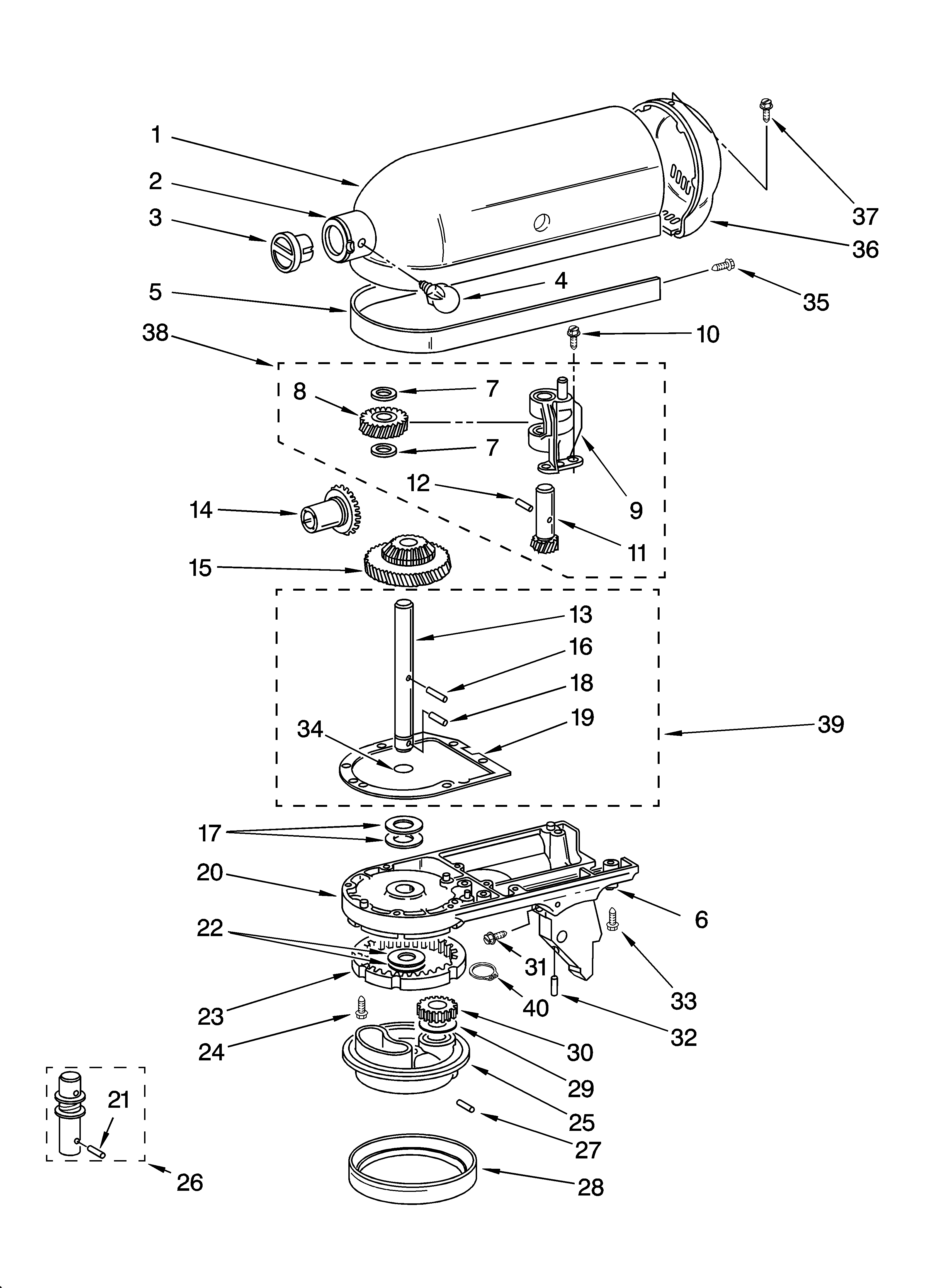 KitchenAid 4K45SSDWH-1 case, gearing and planetary unit diagram