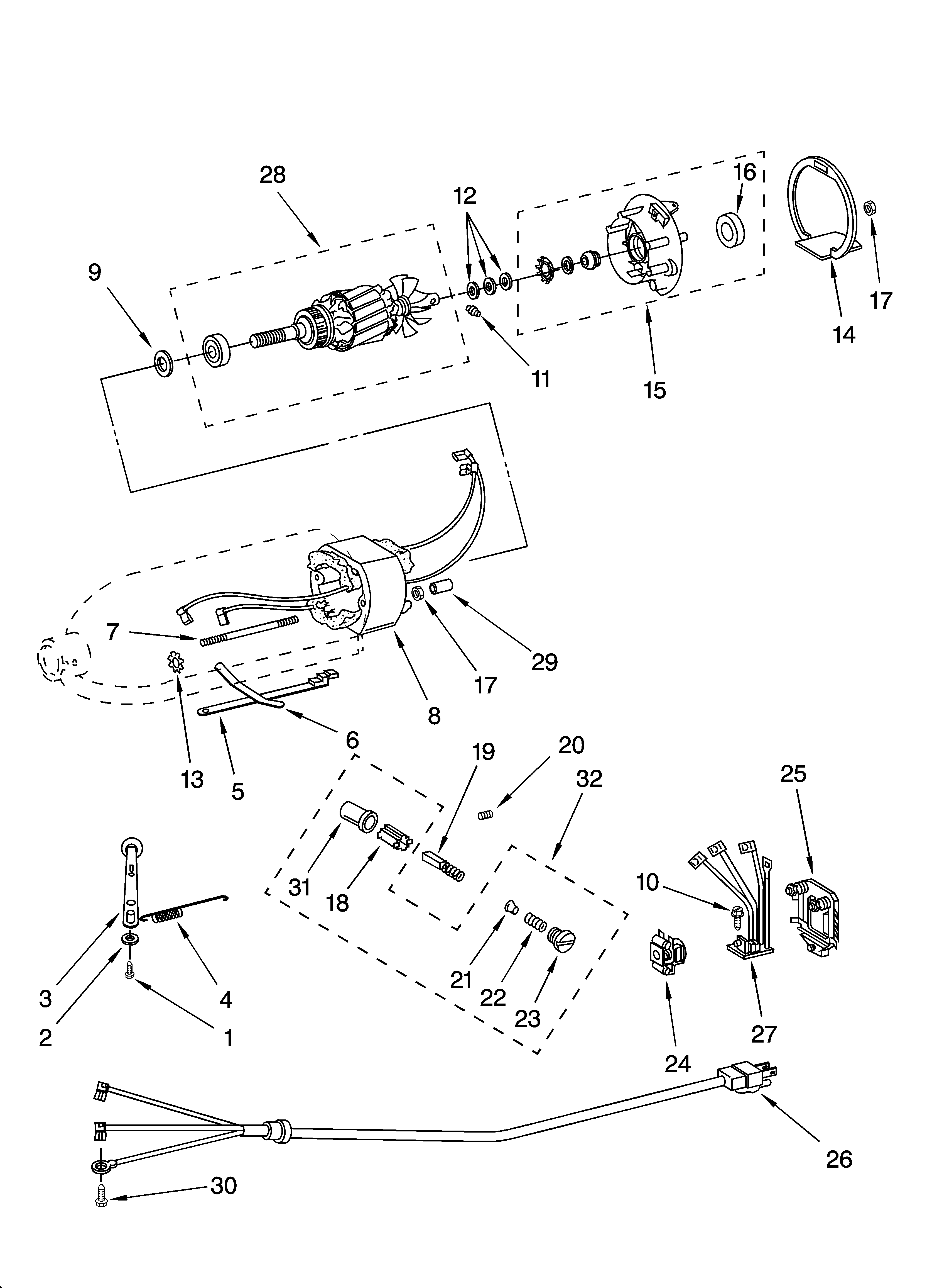 KitchenAid 5K45SSWH3 motor and control parts, optional parts diagram