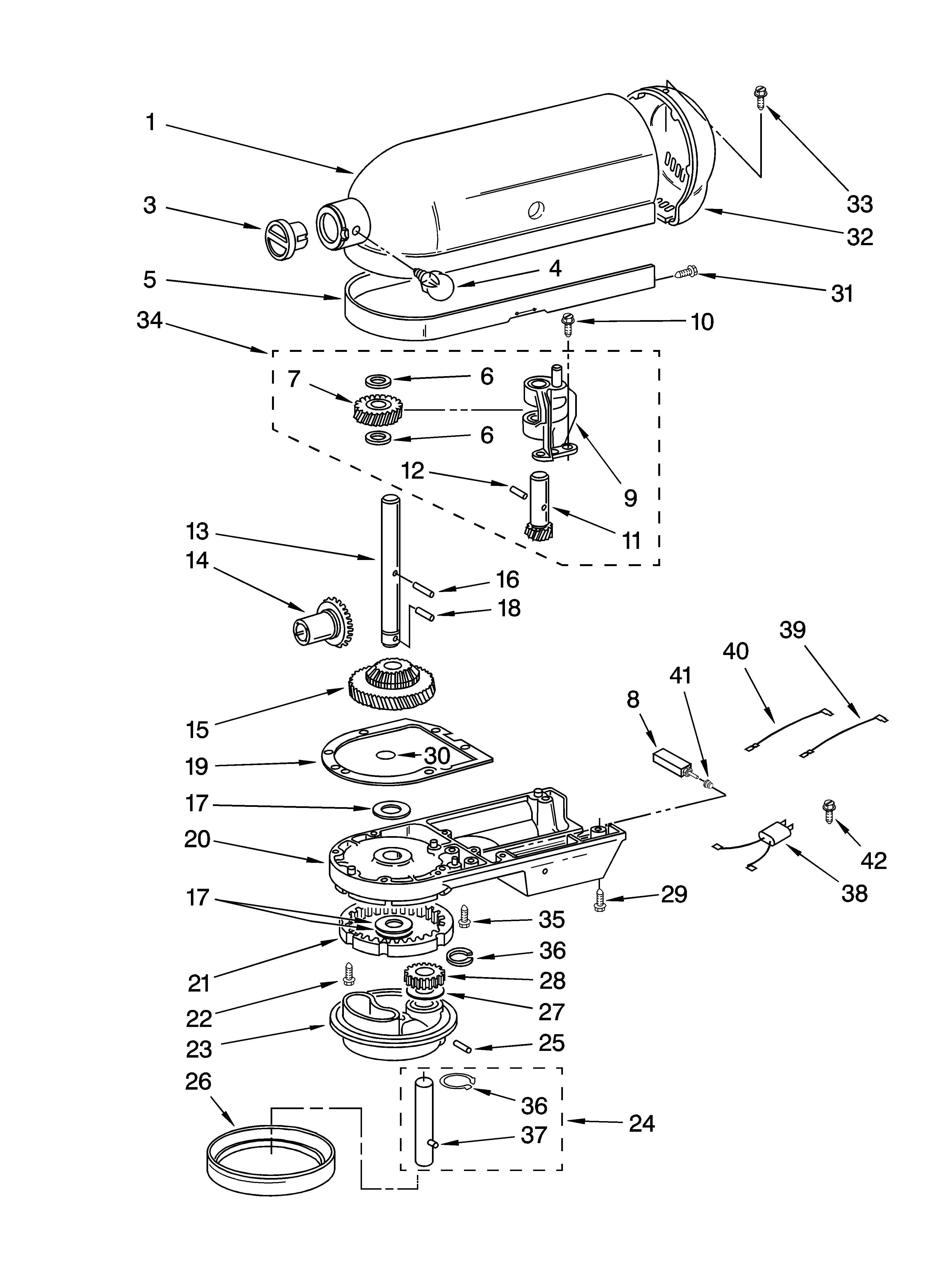 KitchenAid 5KPM50EGR4 case, gearing and planetary unit diagram