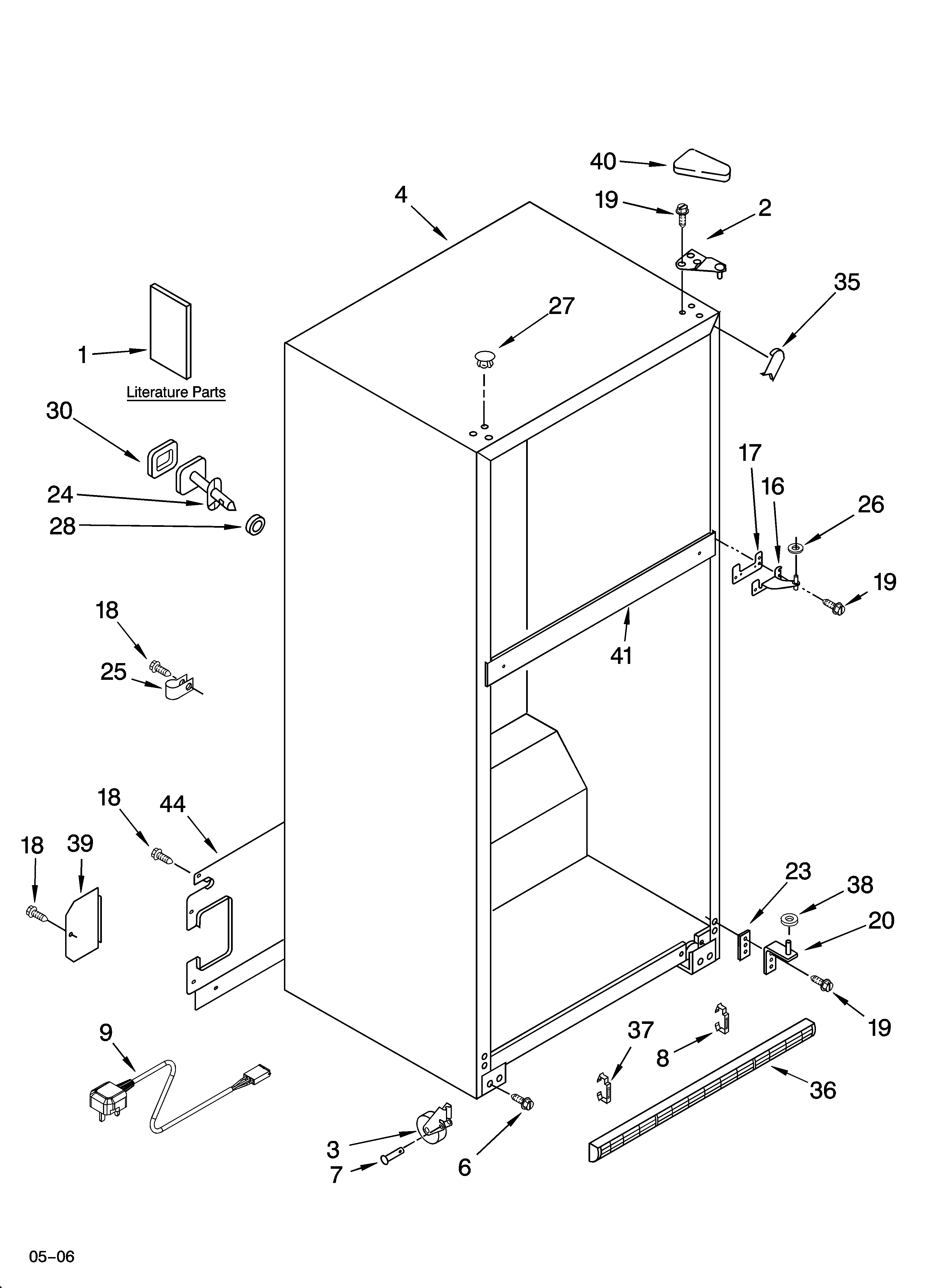 Whirlpool 5VET0WPKLQ04 cabinet parts diagram