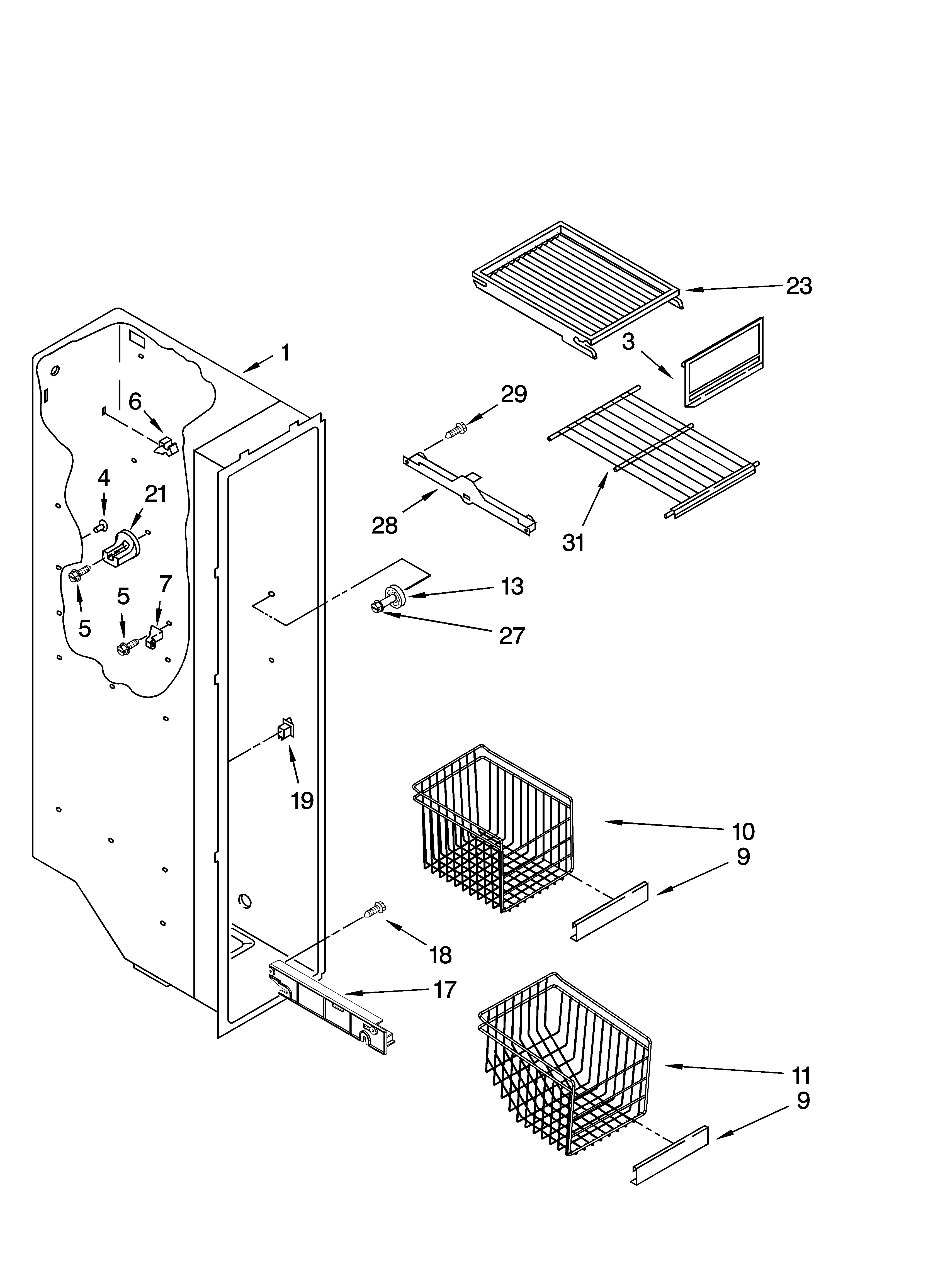 Whirlpool 5VGS3SHGKQ04 freezer liner parts diagram