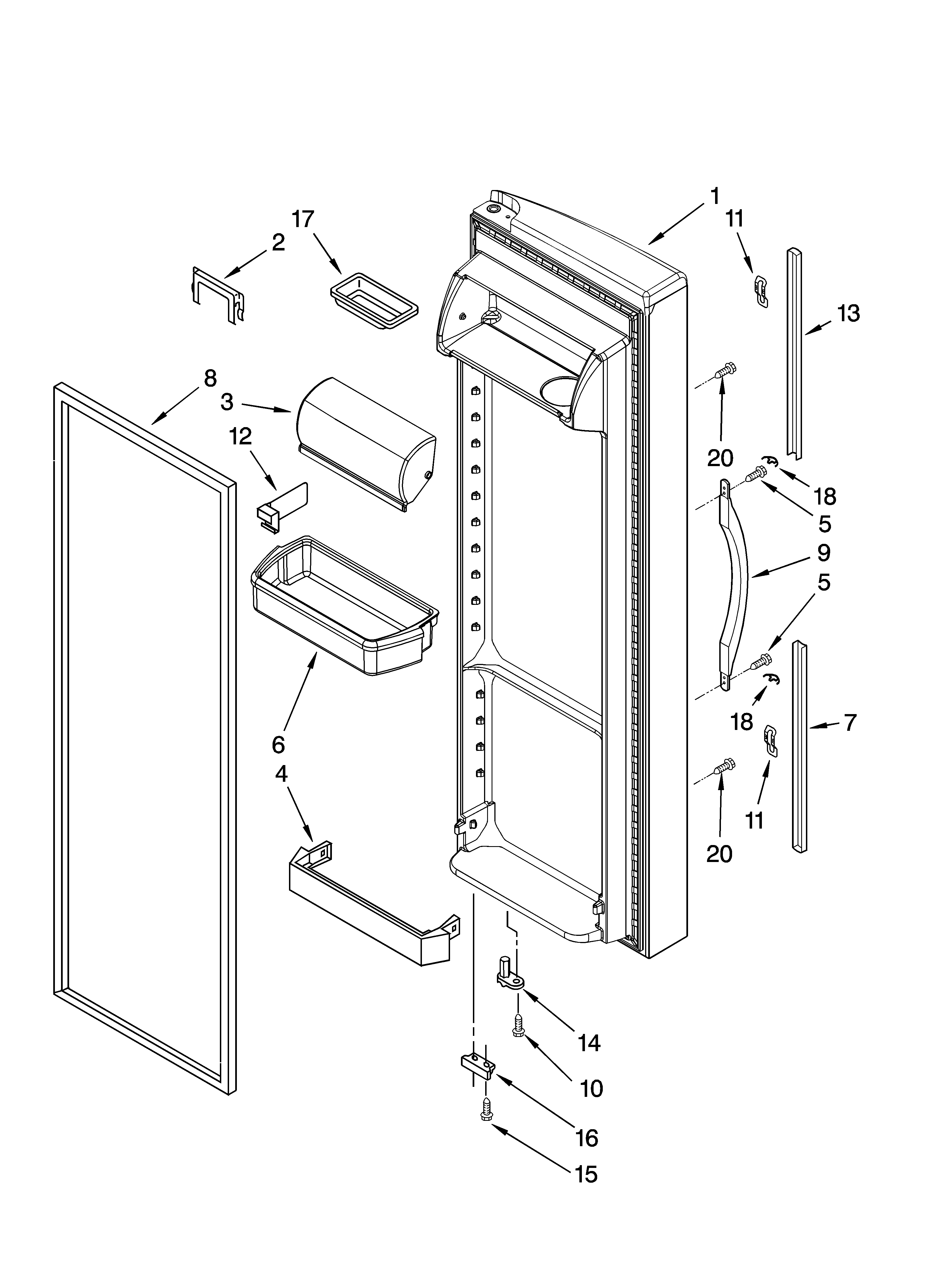 Whirlpool 5VGS3SHGKQ04 refrigerator door parts diagram