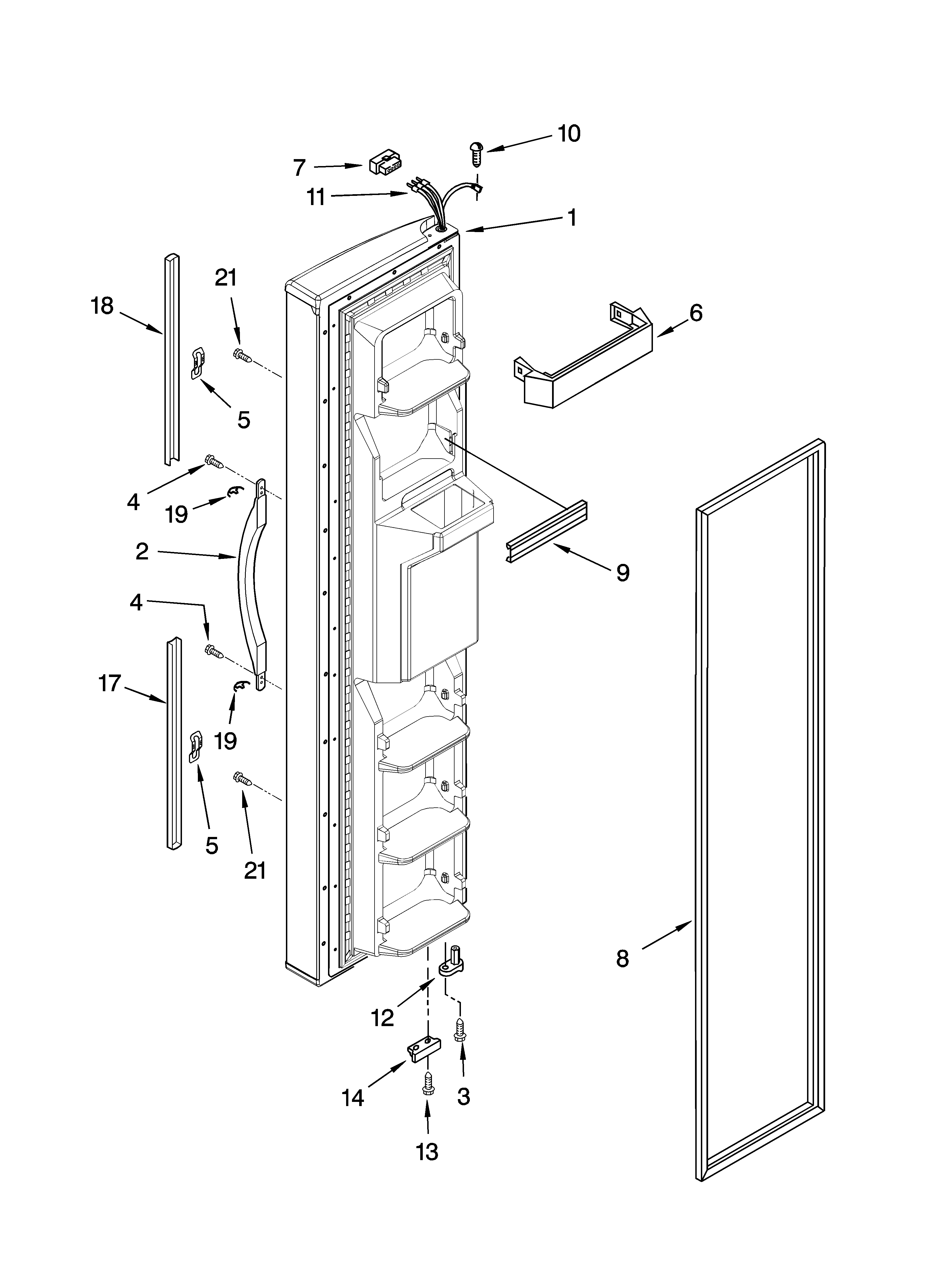 Whirlpool 5VGS3SHGKQ04 freezer door parts diagram