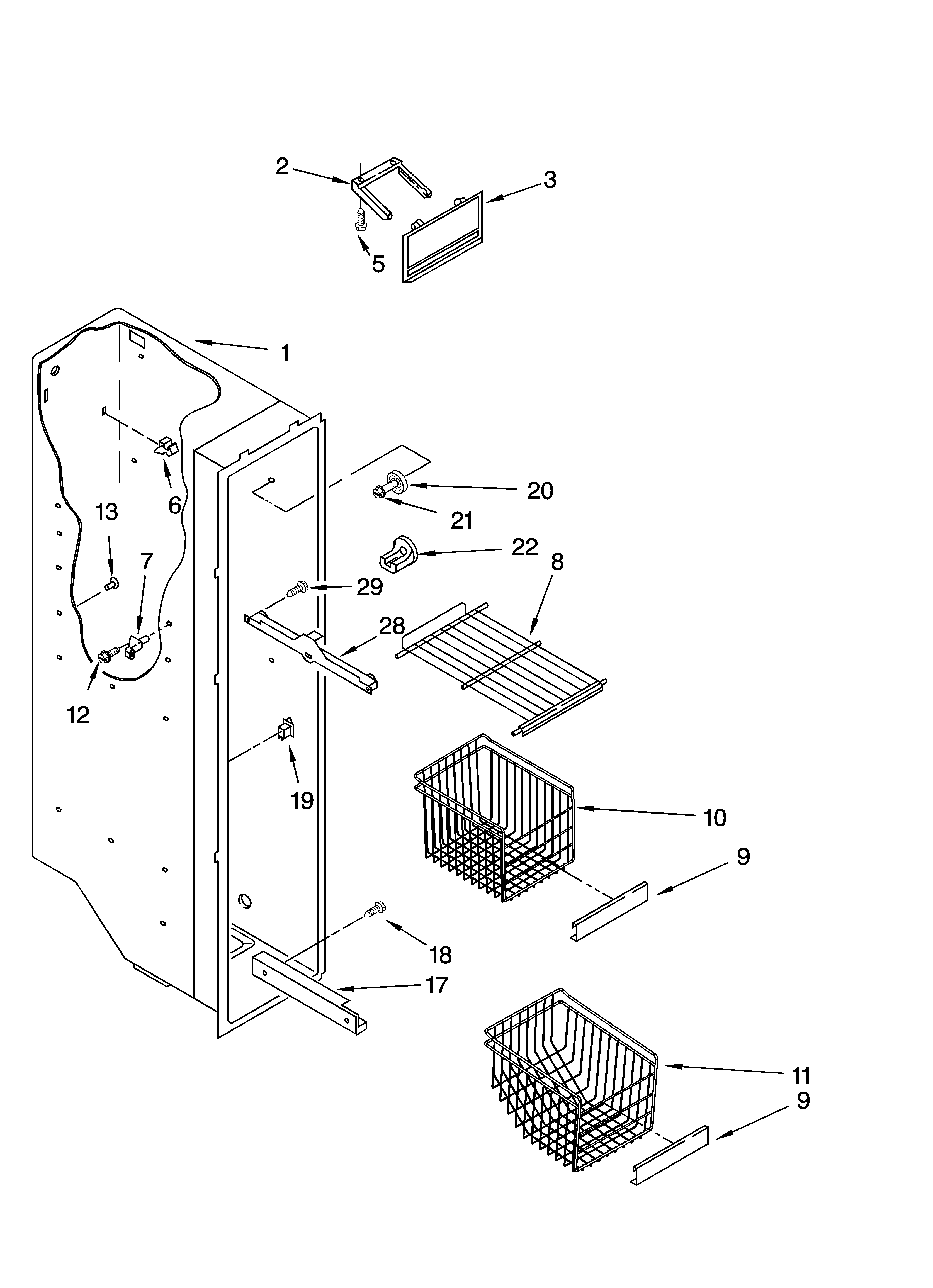 Whirlpool 6GS2SHQXRQ01 freezer liner parts diagram