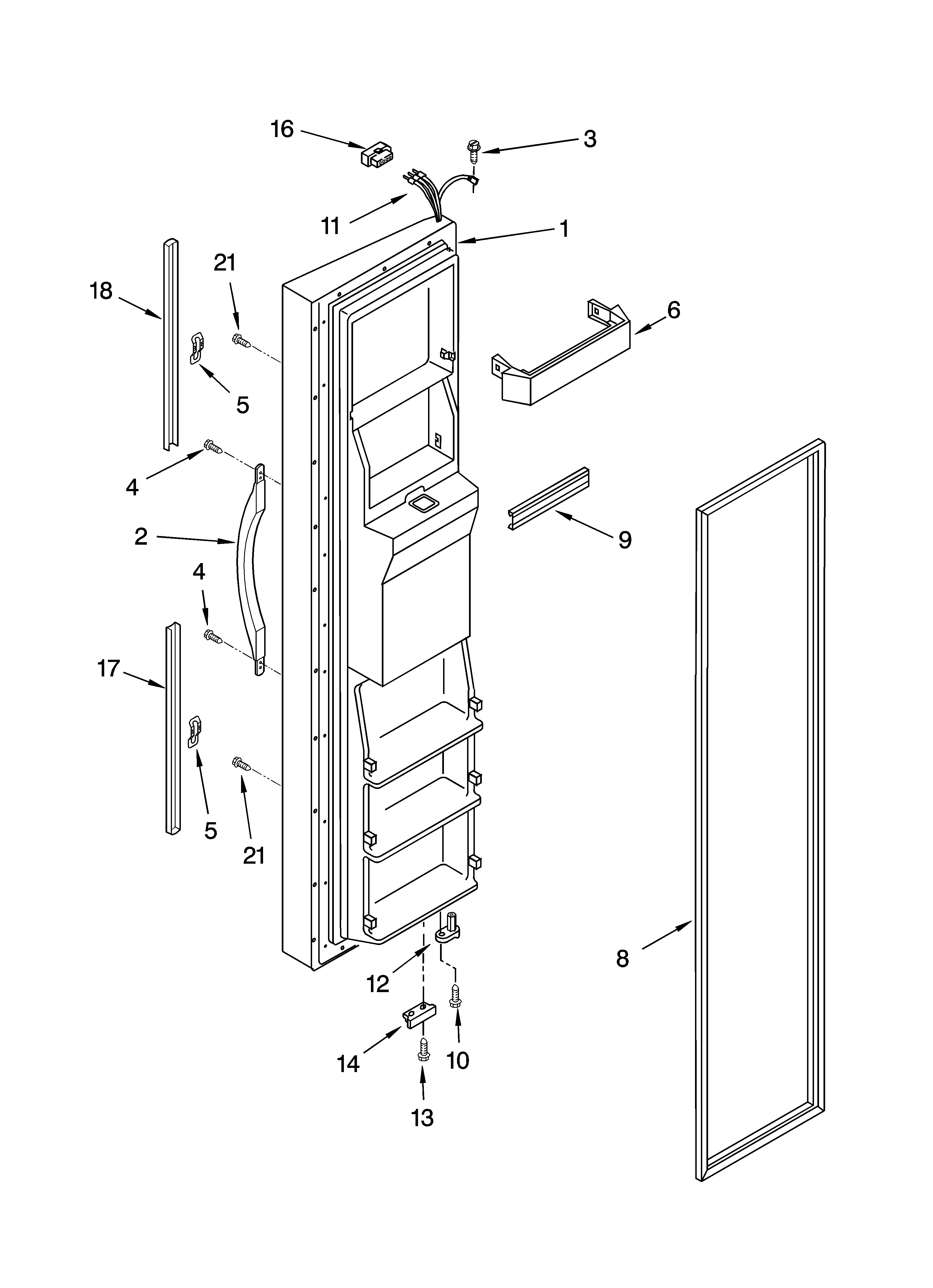 Whirlpool 6GS2SHQXRQ01 freezer door parts diagram