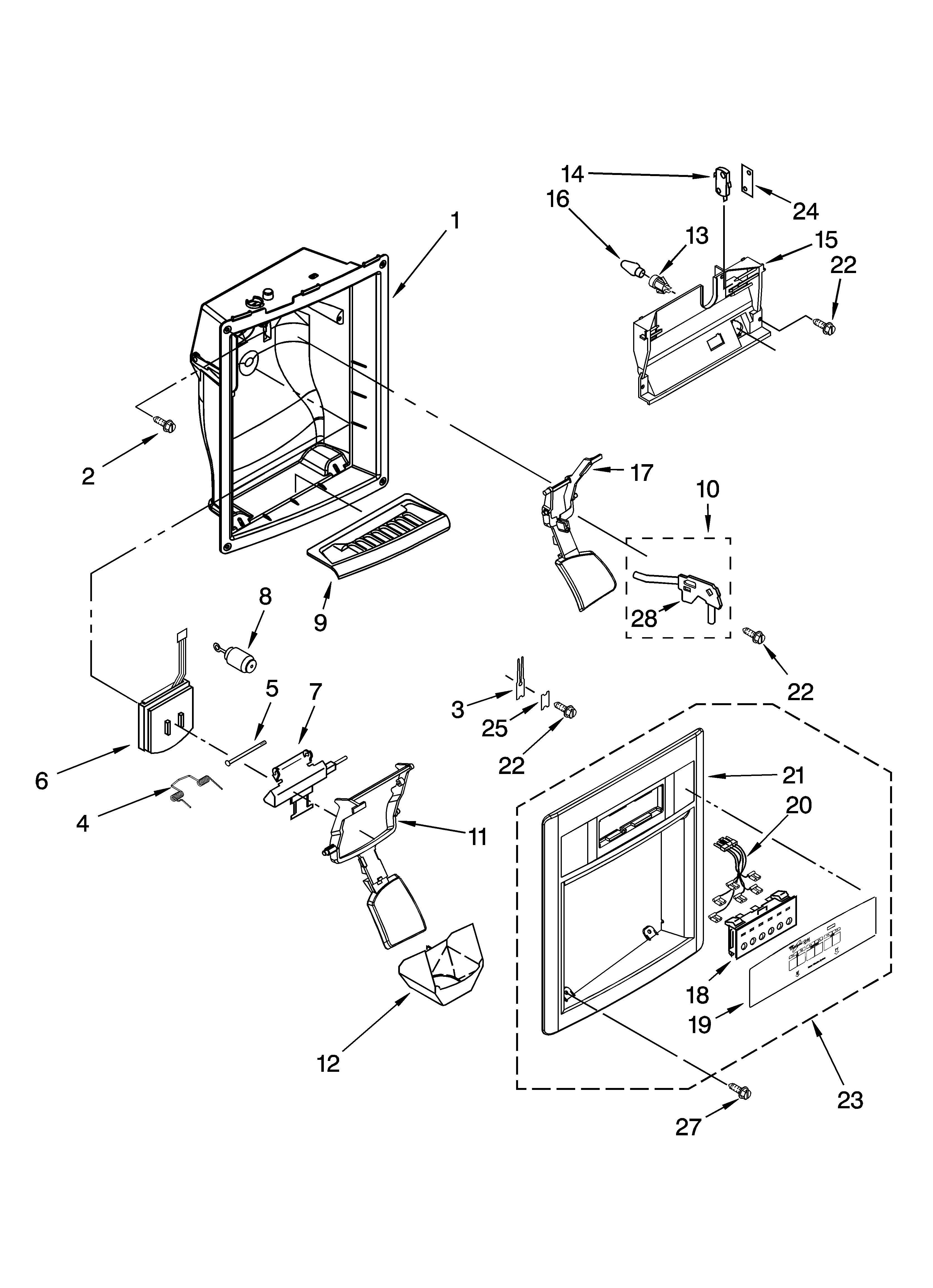 Whirlpool 6GS2SHQXRQ01 dispenser front parts diagram
