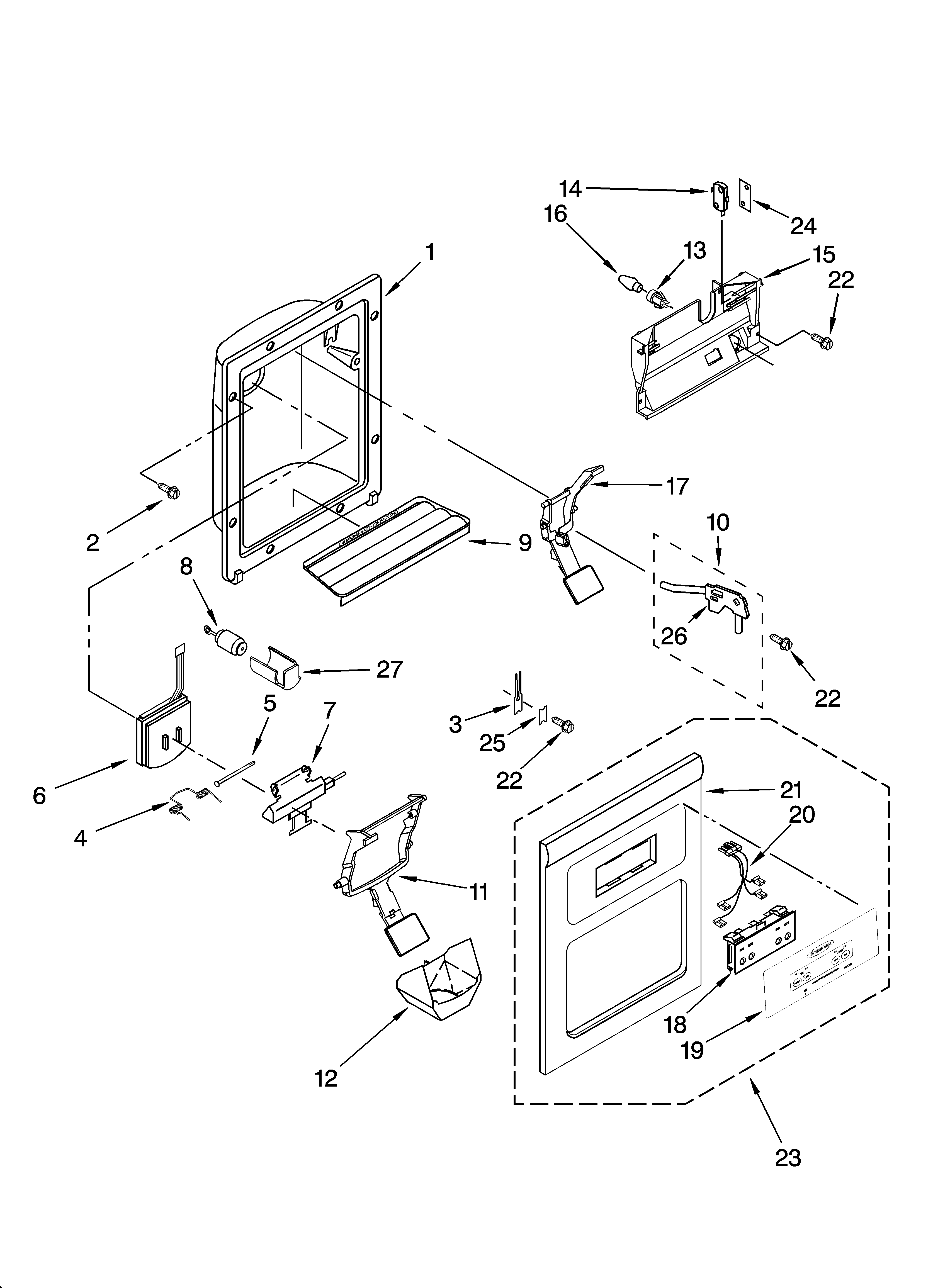 Crosley CS22CFXTB00 dispenser front parts diagram