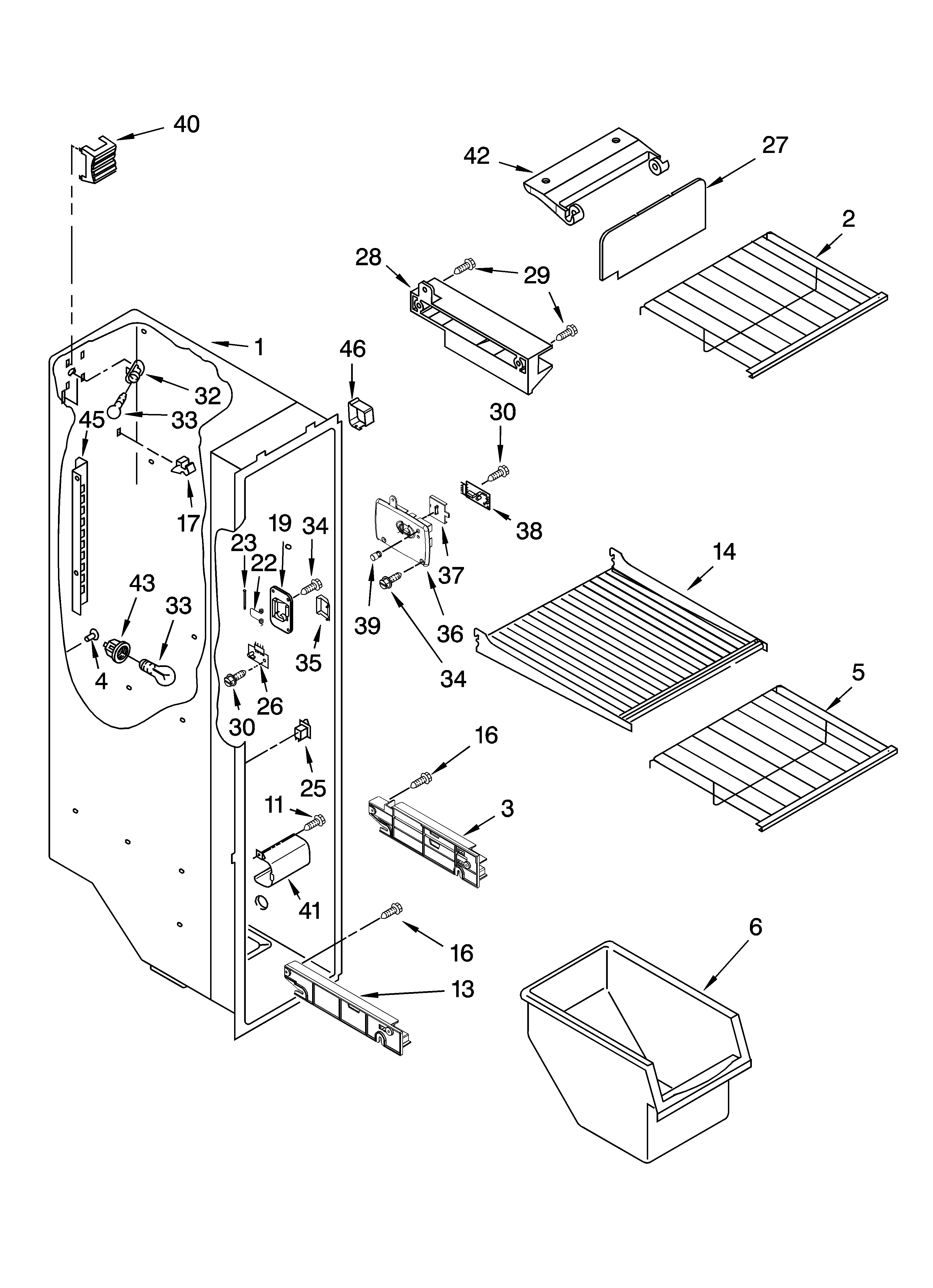 Whirlpool ED5PHAXSQ01 freezer liner parts diagram