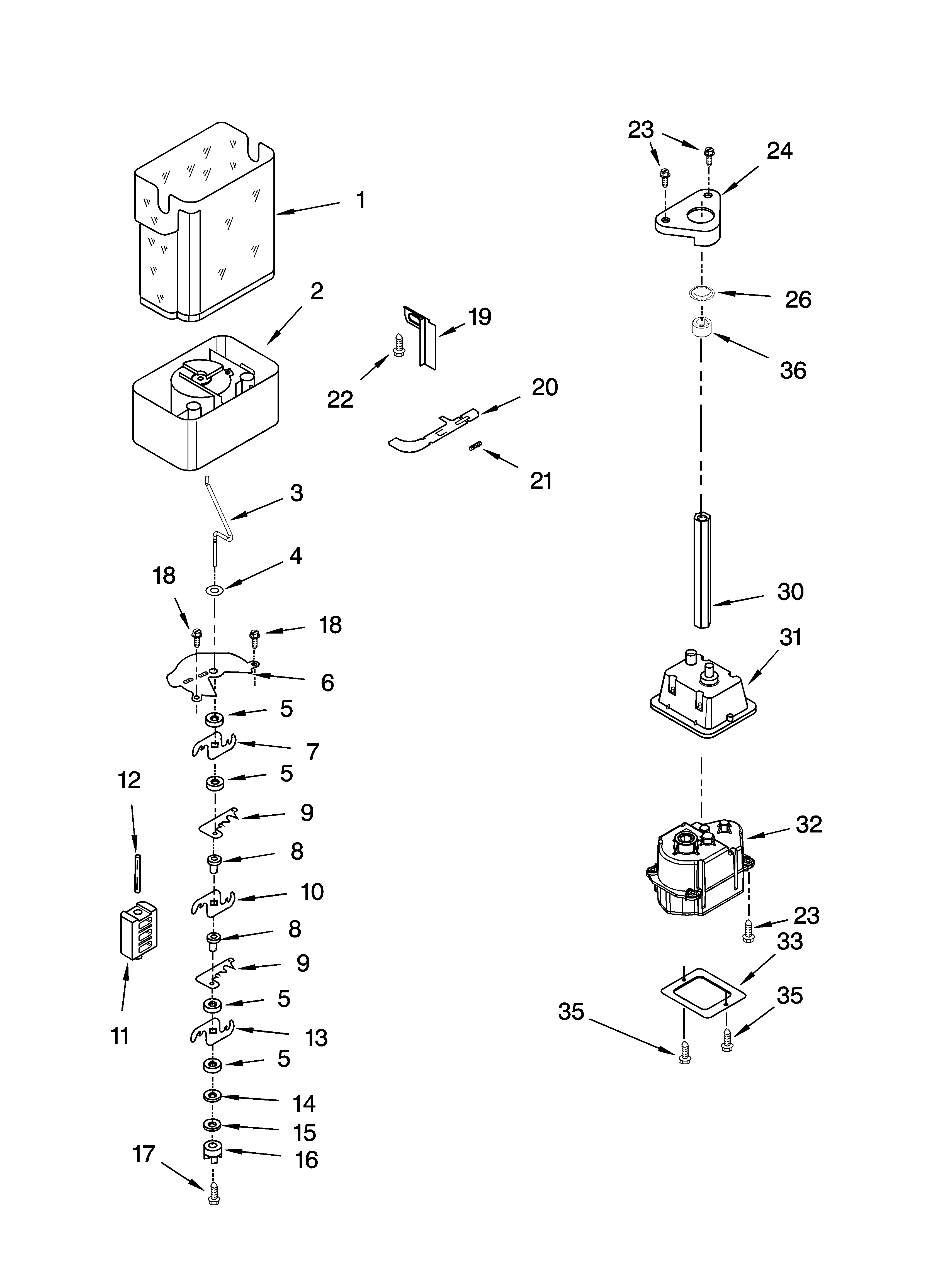 Whirlpool ED5PHAXSQ01 motor and ice container parts diagram