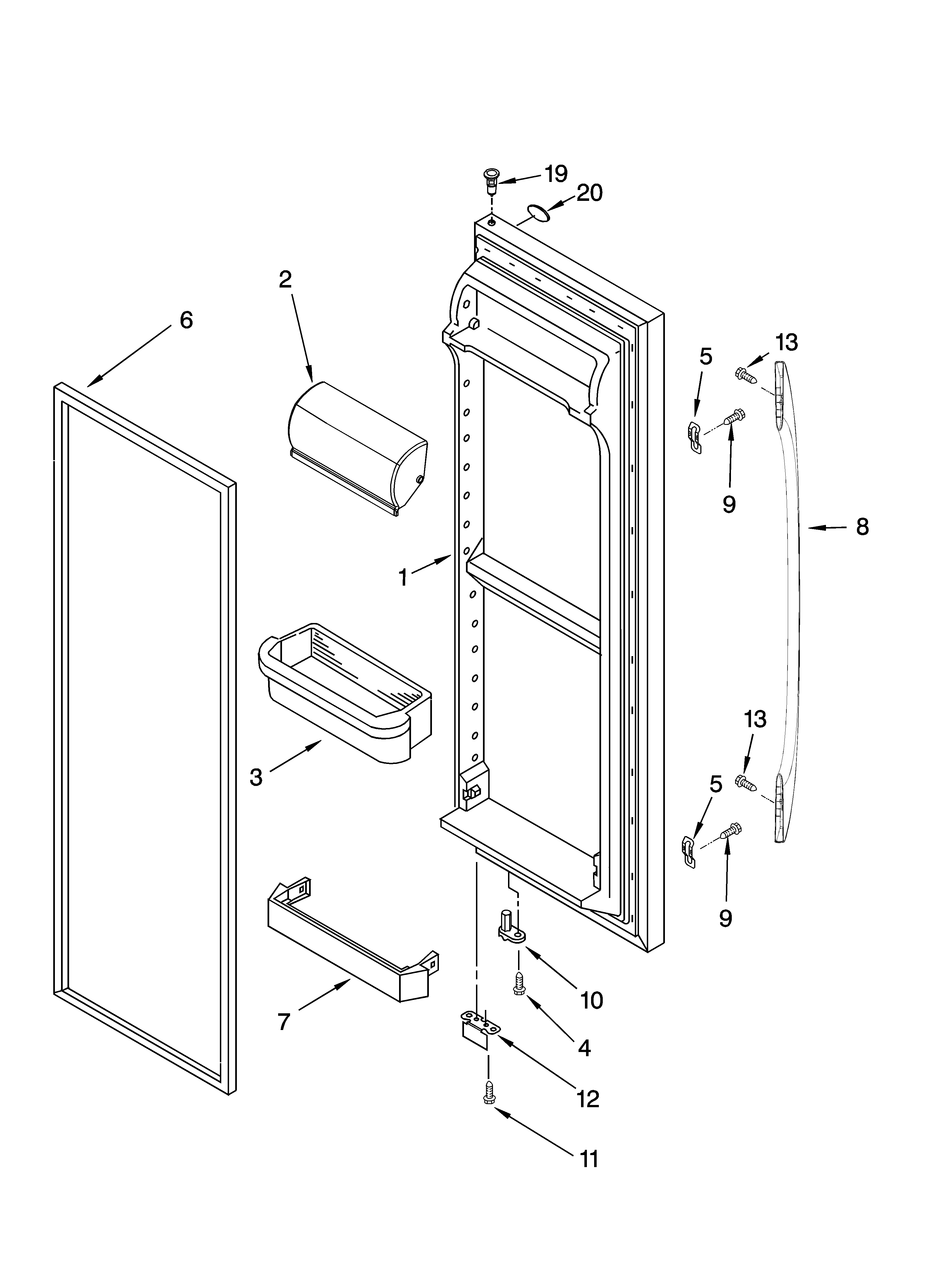Whirlpool ED5PHAXSQ01 refrigerator door parts diagram