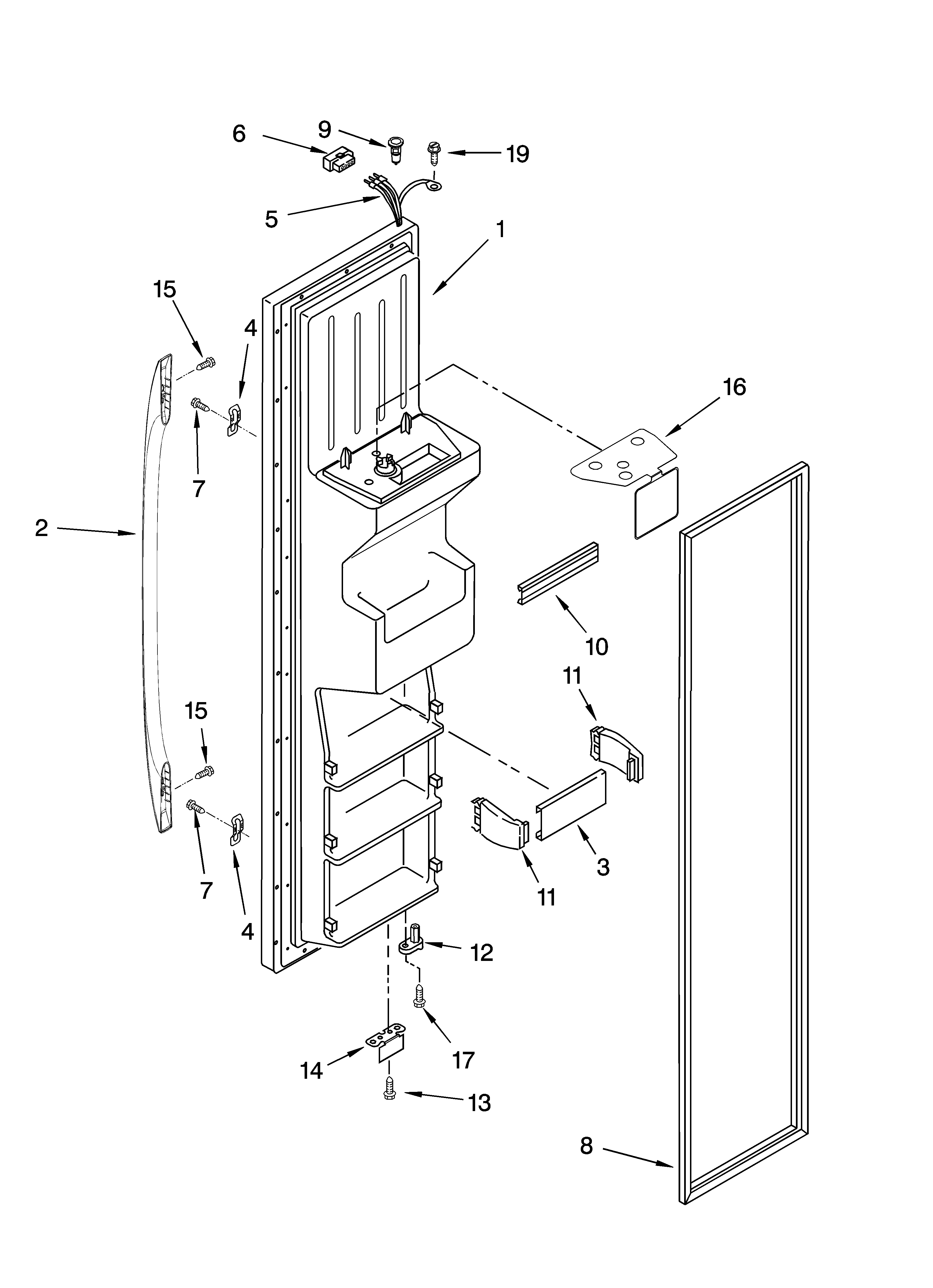 Whirlpool ED5PHAXSQ01 freezer door parts diagram
