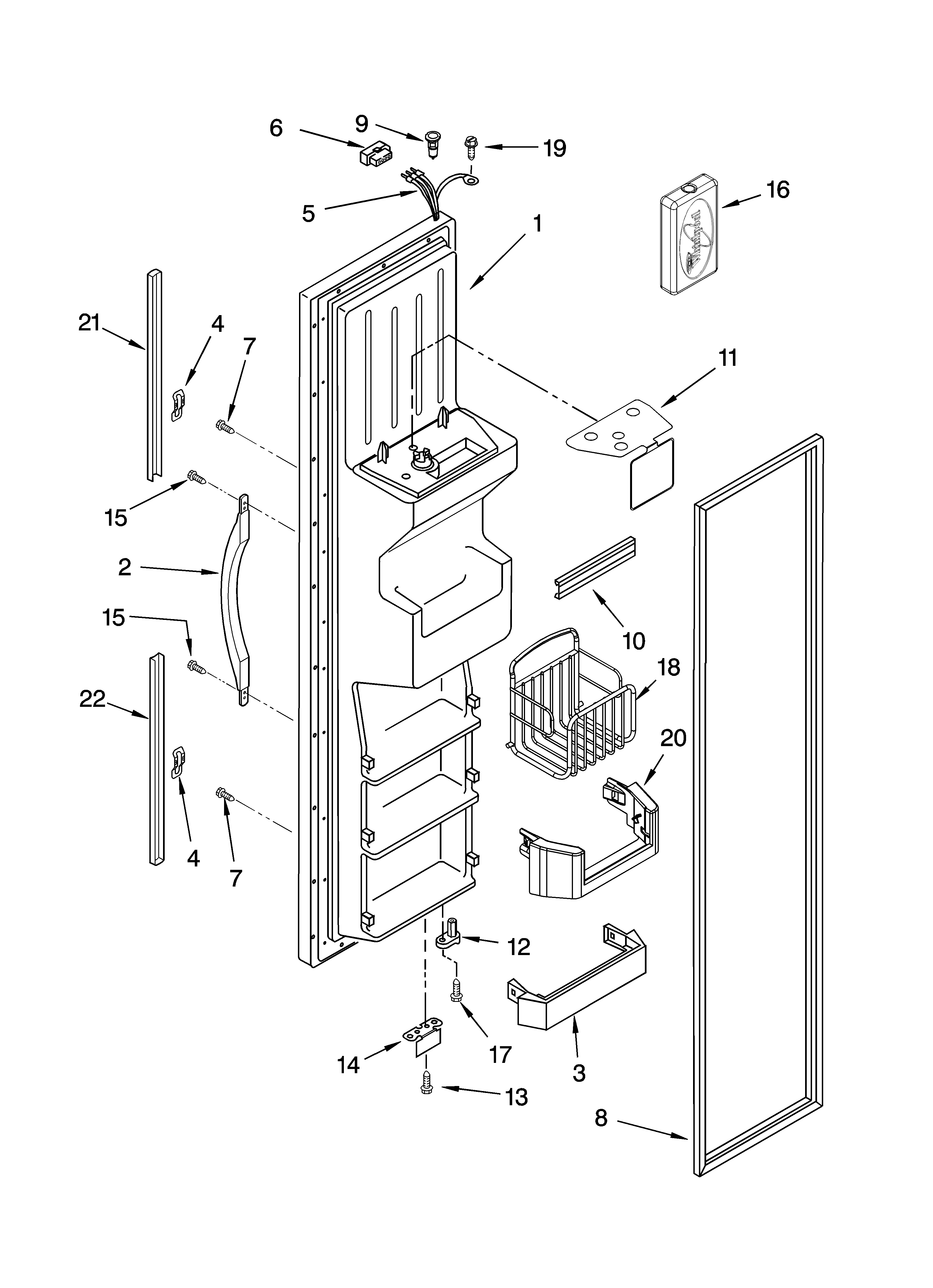 Whirlpool ED5RHAXNQ02 freezer door parts diagram