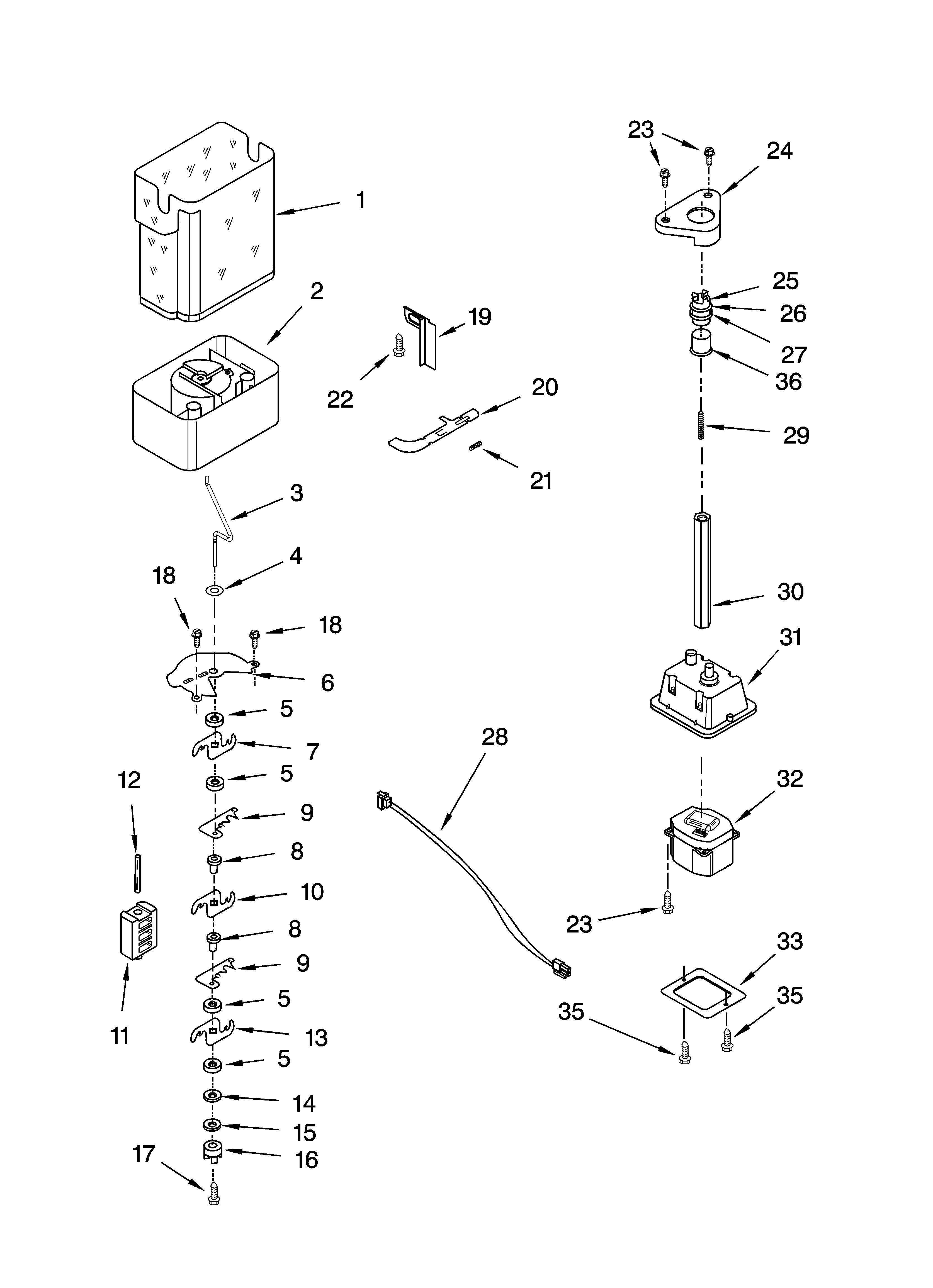 Whirlpool ES5FHAXSB00 motor and ice container parts diagram