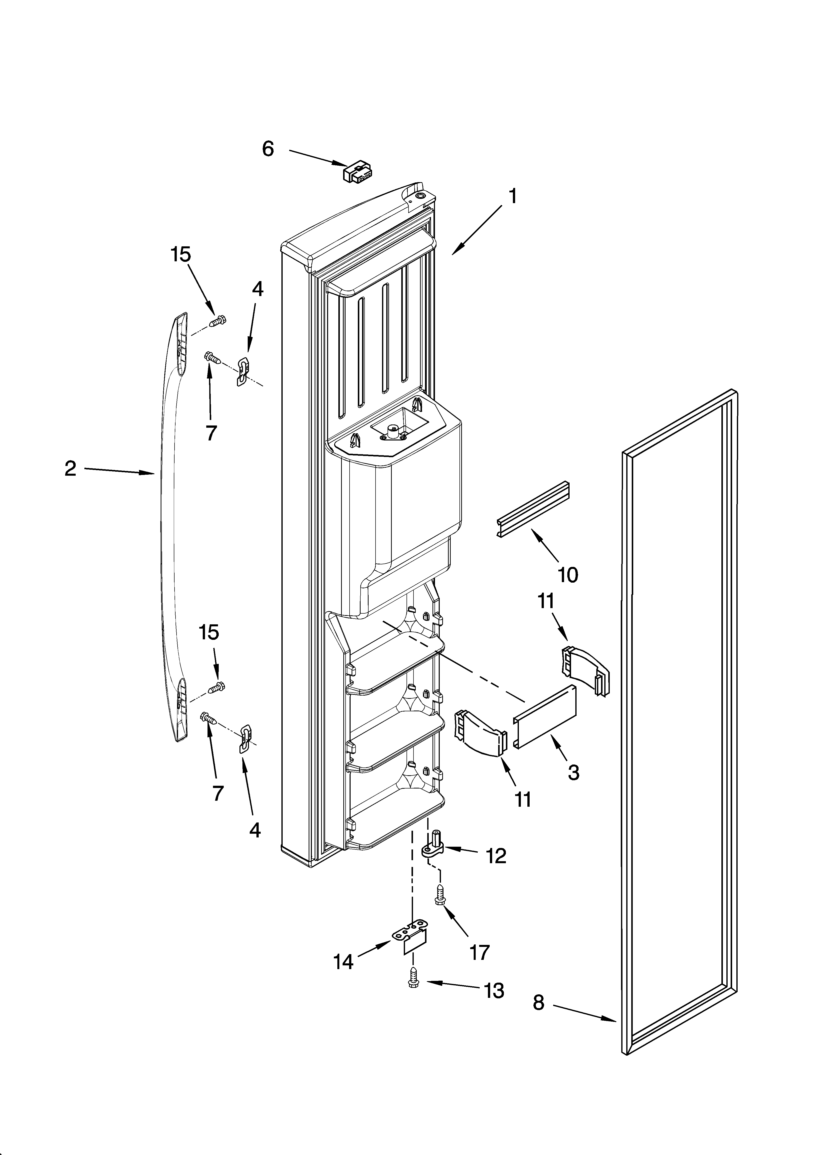 Whirlpool ES5FHAXSB00 freezer door parts diagram