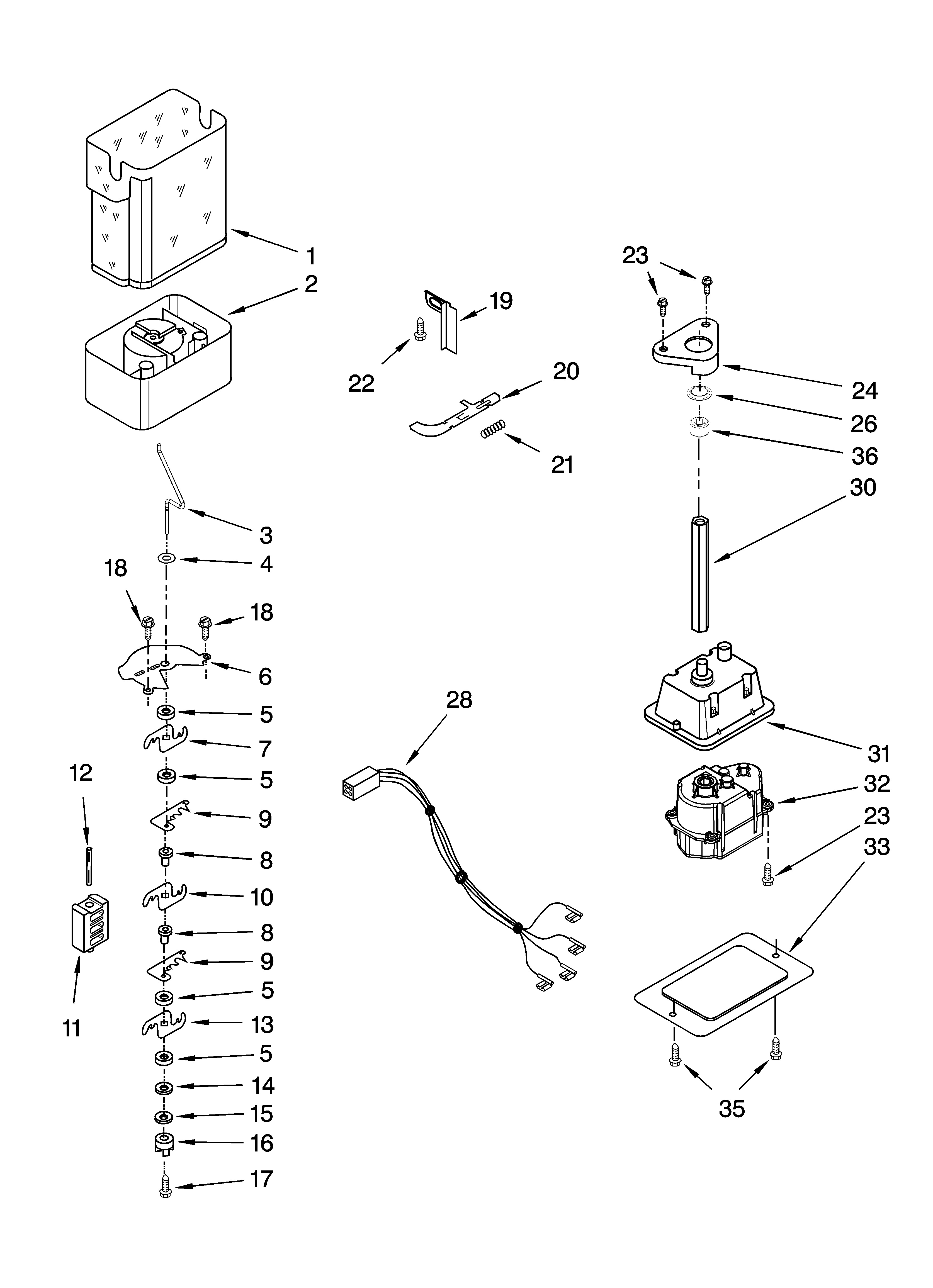 Whirlpool ES5LHAXSA01 motor and ice container parts diagram