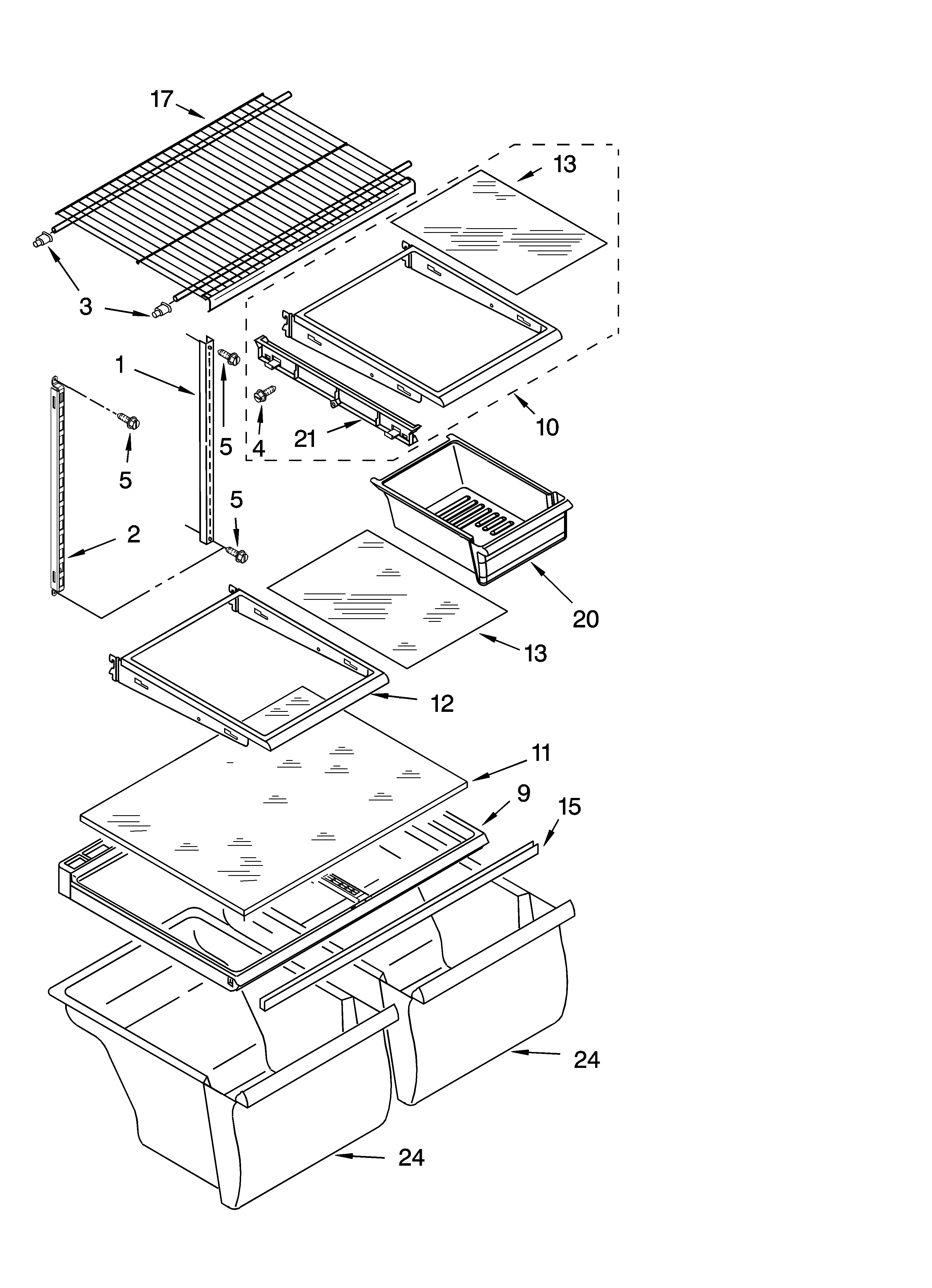 Whirlpool ET1FTEXSQ00 shelf parts, optional parts diagram