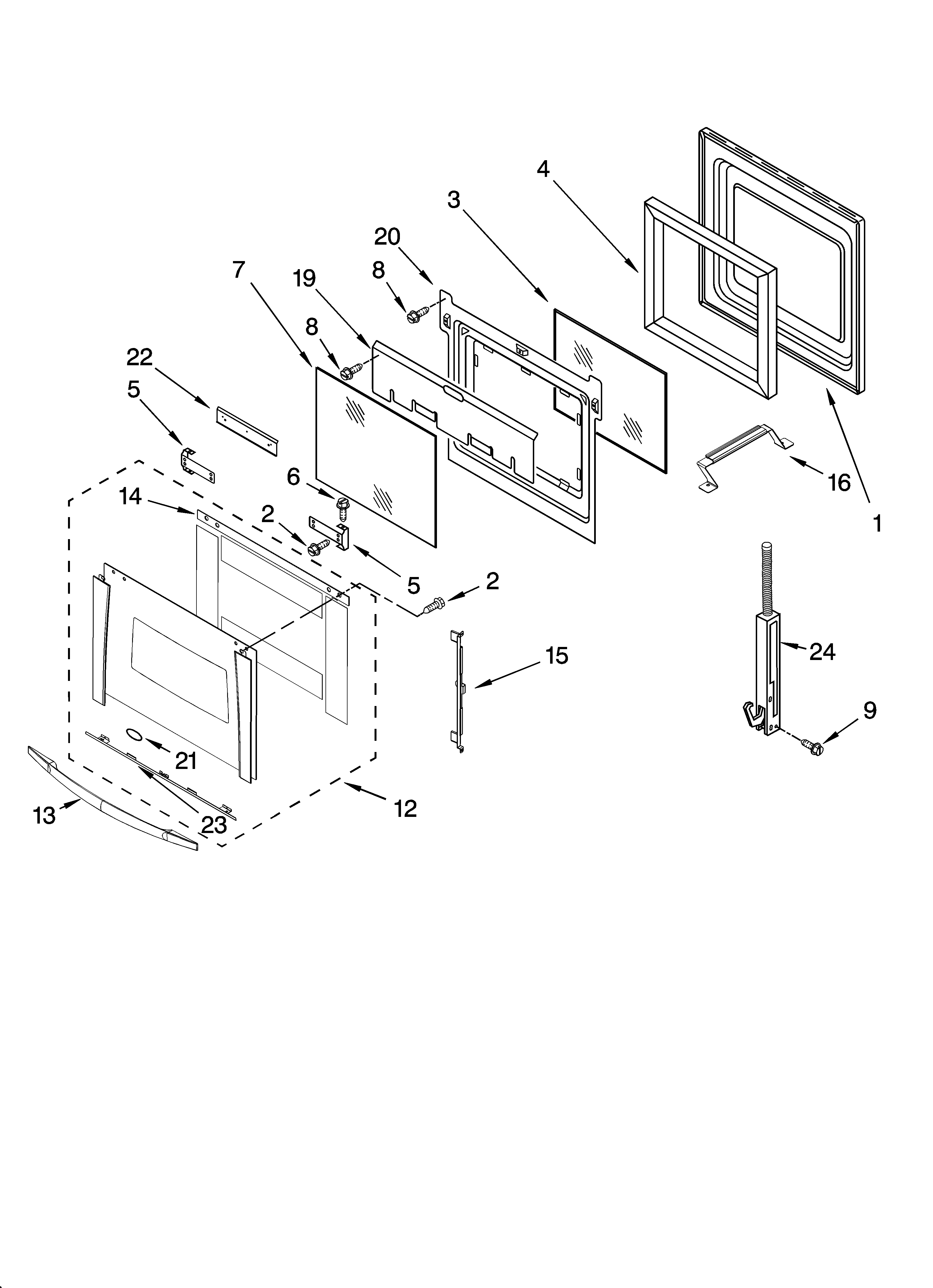 Whirlpool GBD277PRB01 oven door parts diagram