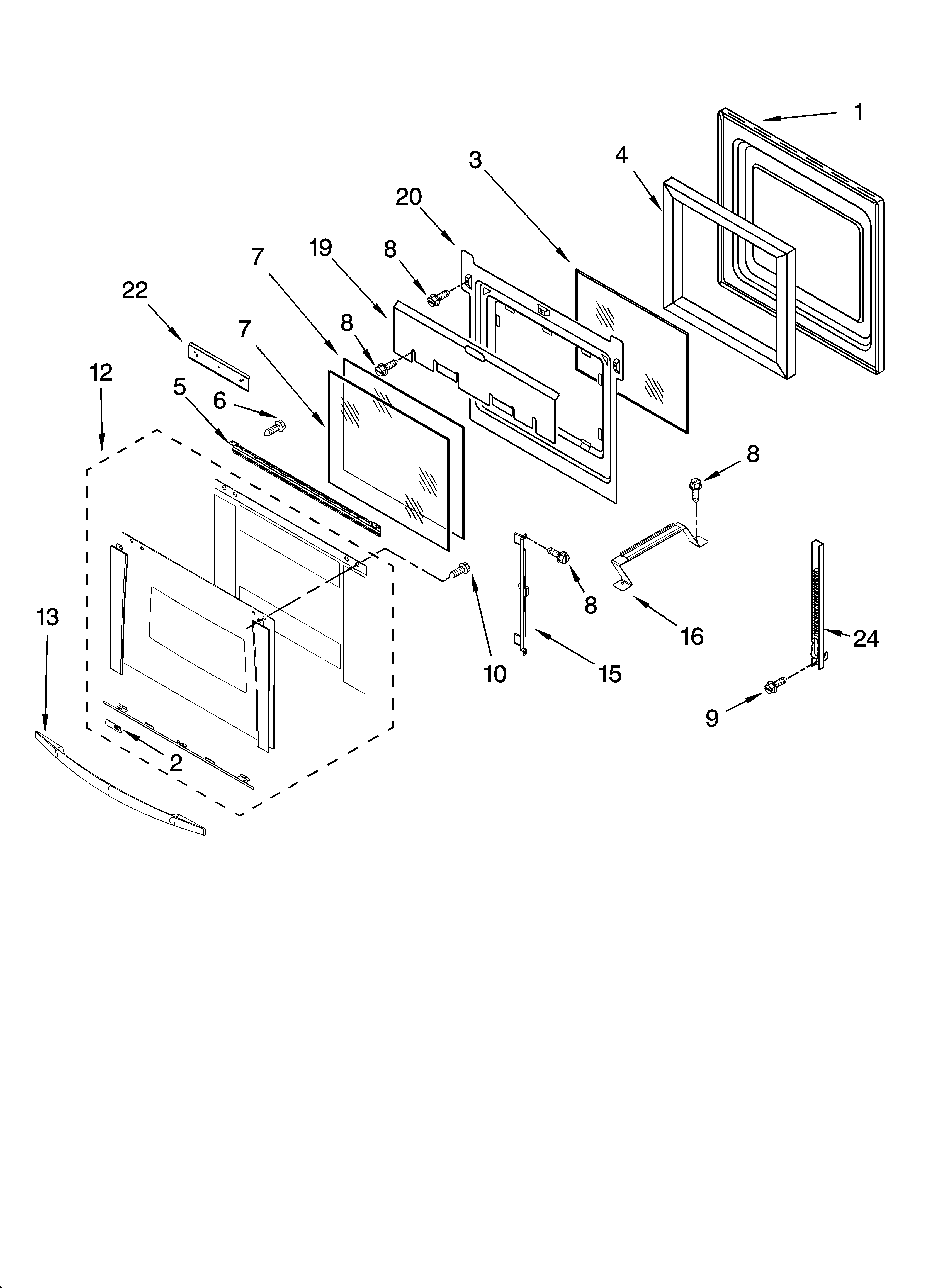 Whirlpool GBS277PRQ01 oven door parts diagram