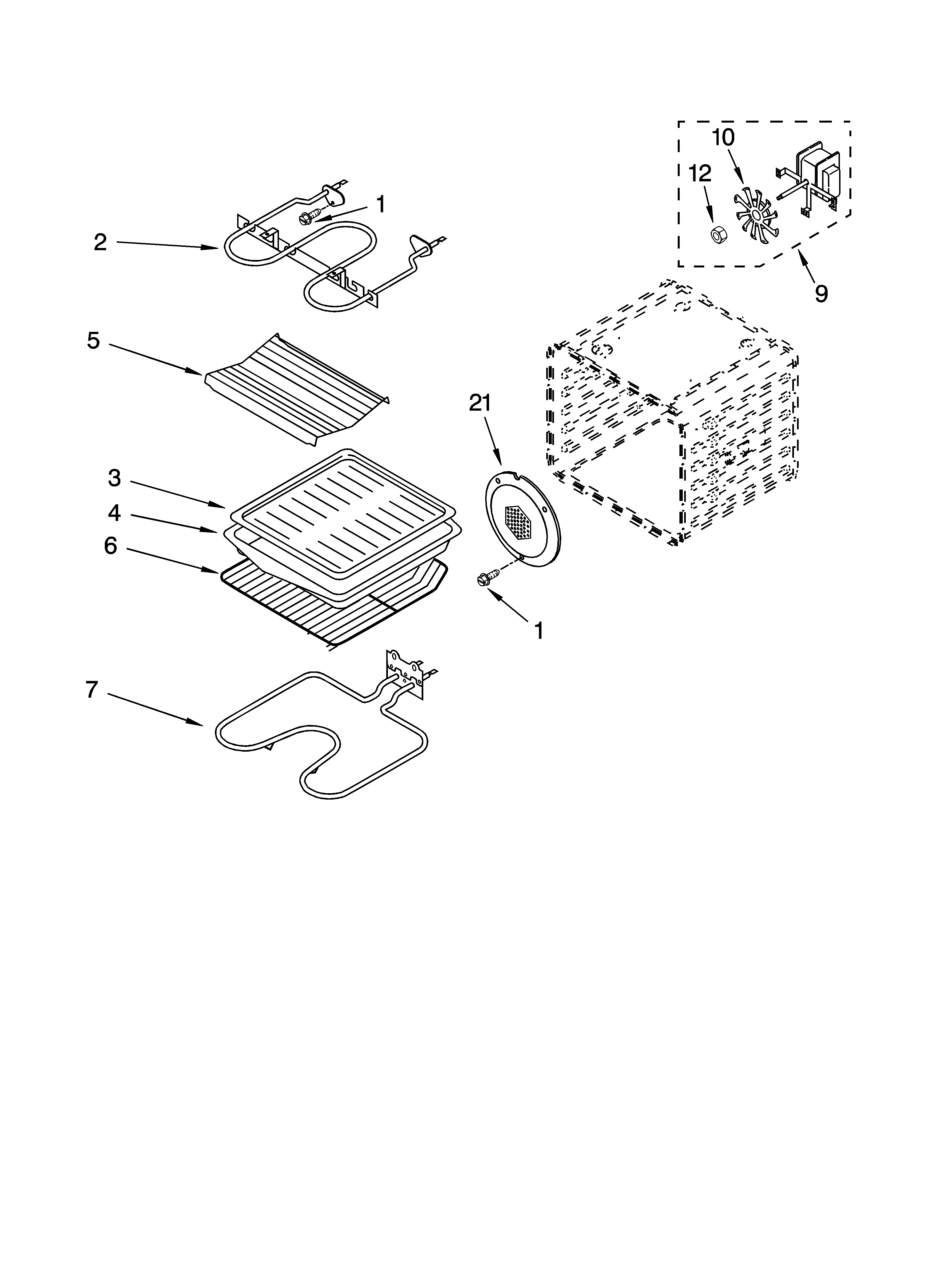 Whirlpool GBS277PRQ01 internal oven parts diagram