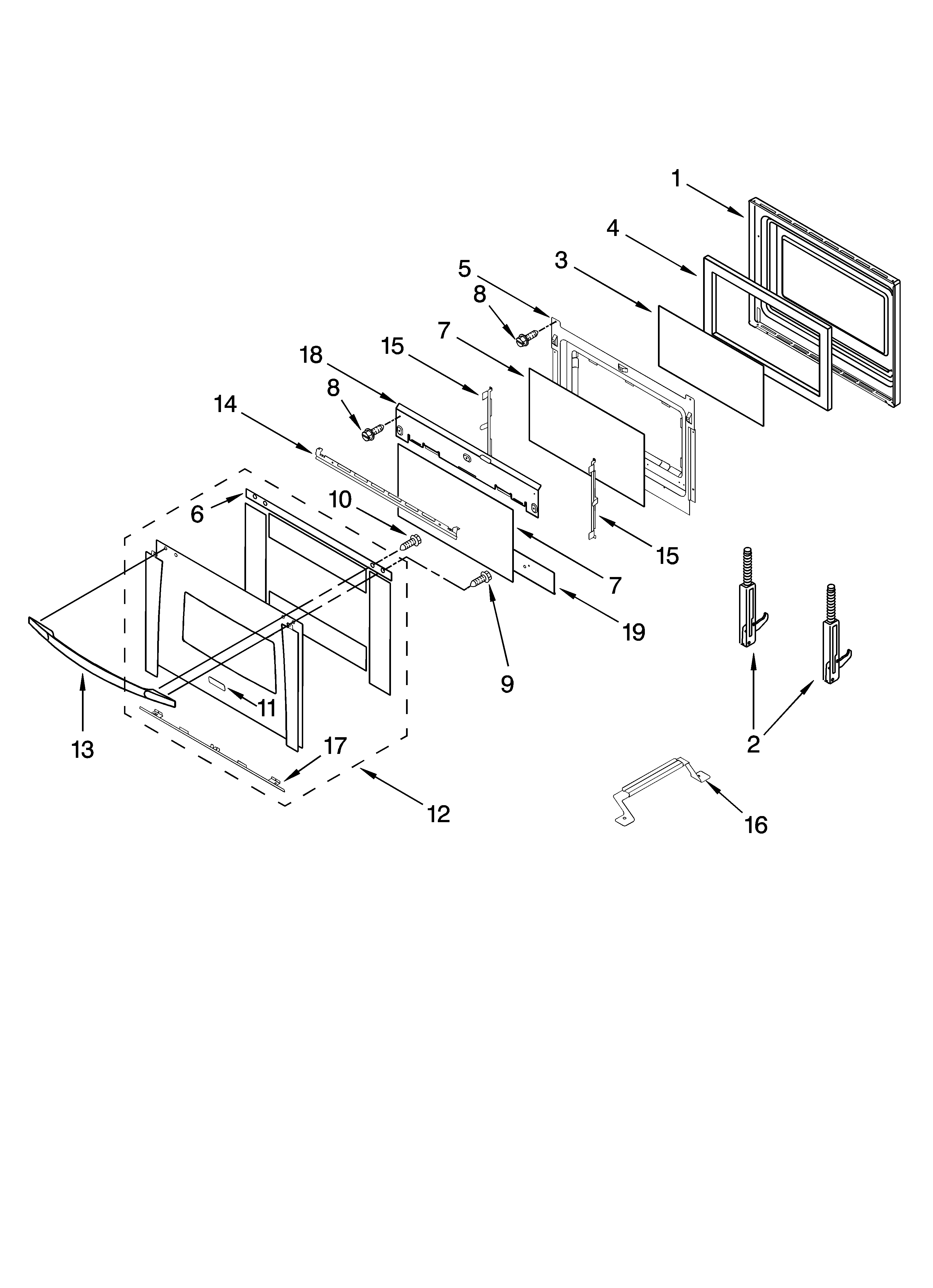 Whirlpool GBS307PRY01 oven door parts diagram