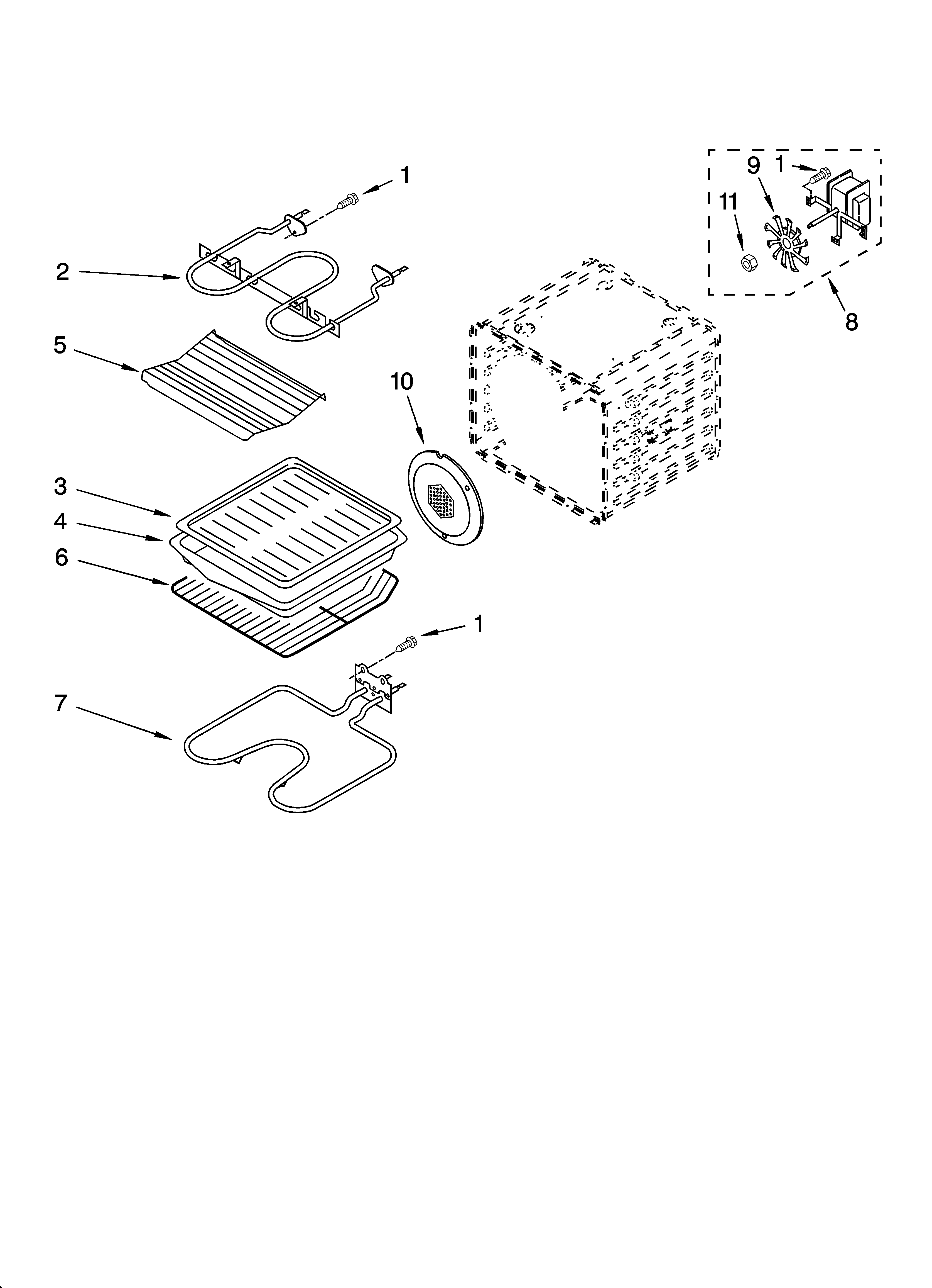 Whirlpool GBS307PRY01 internal oven parts diagram