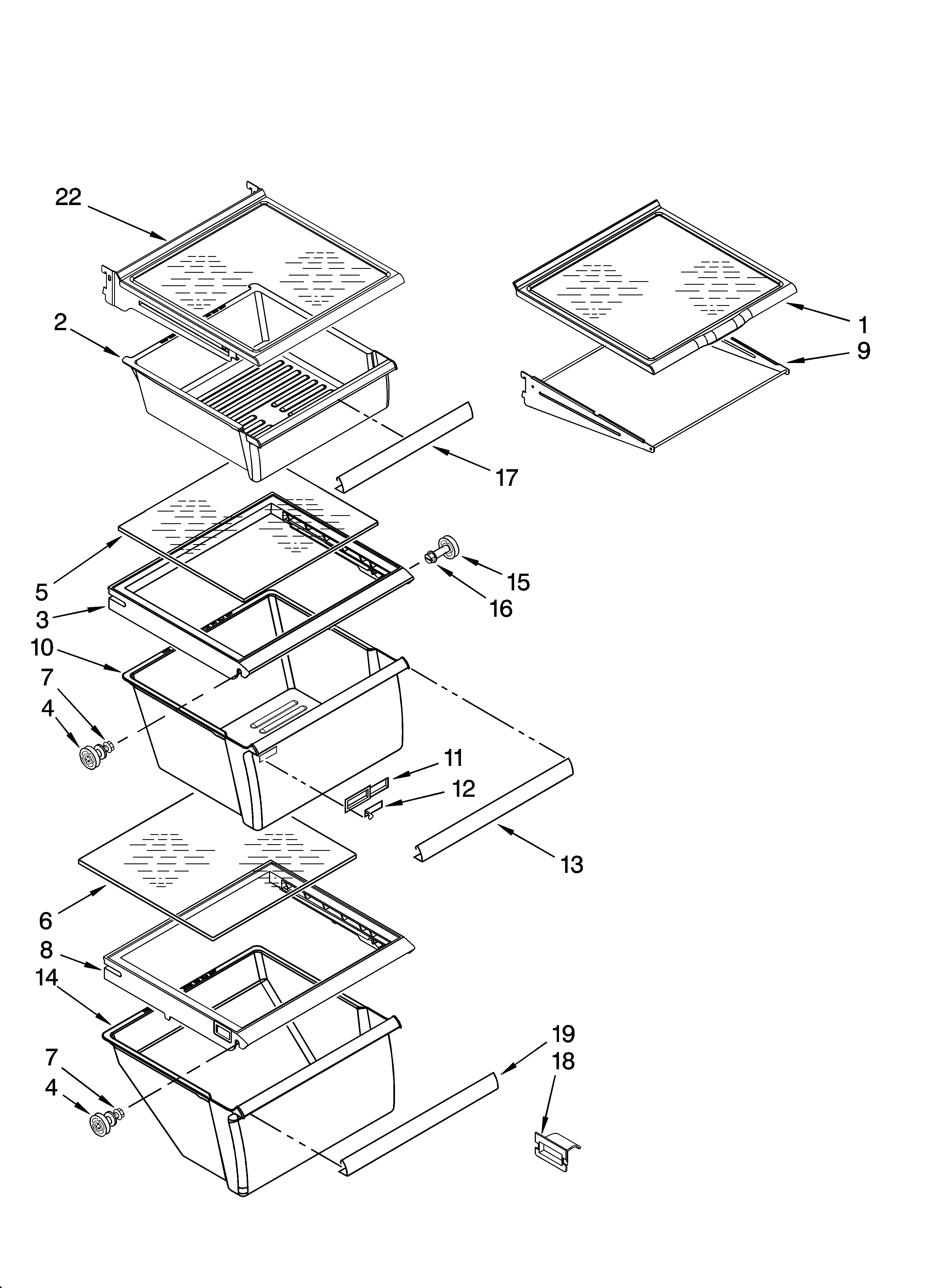 Whirlpool GD5RHAXSQ01 refrigerator shelf parts diagram