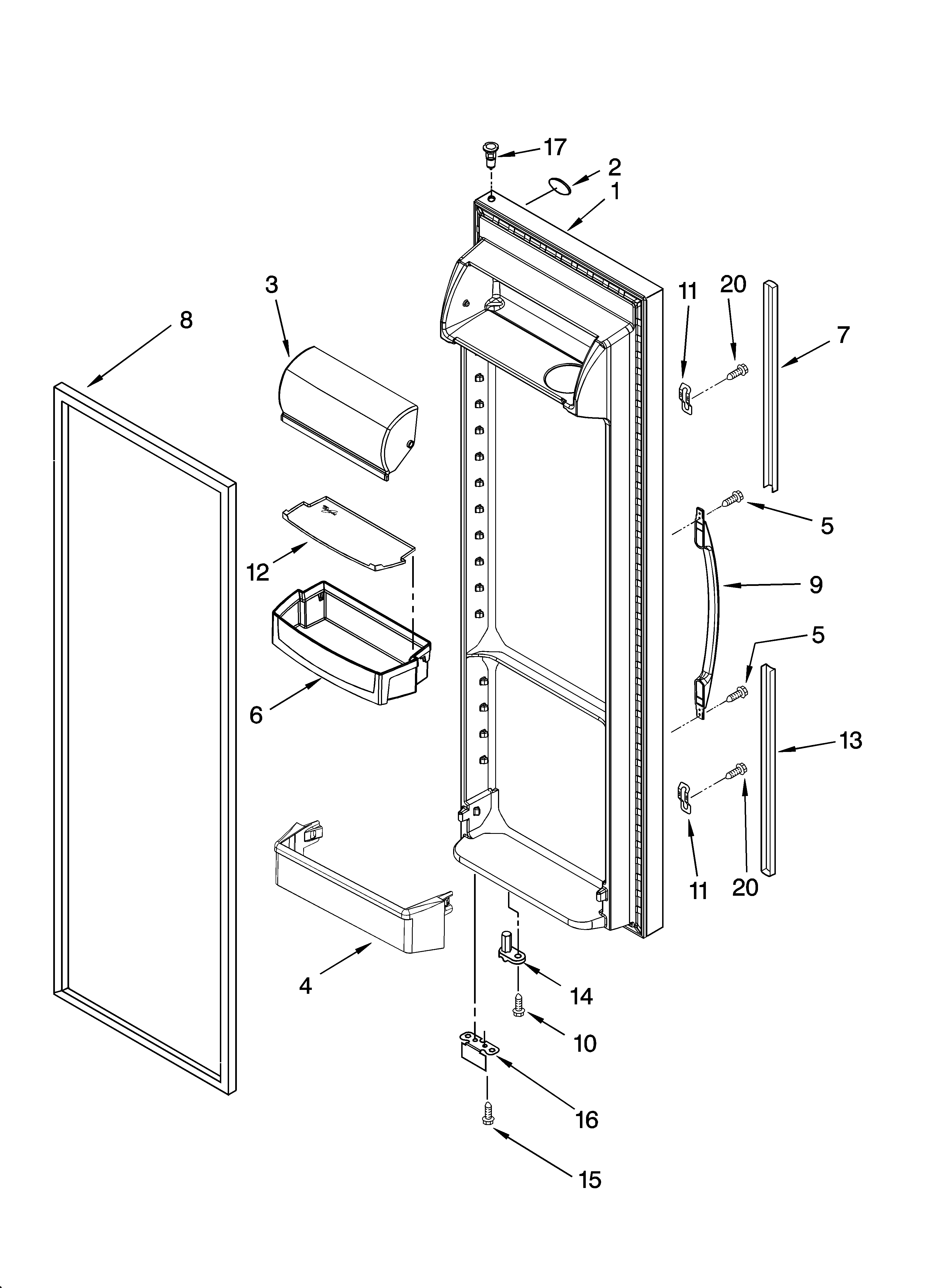 Whirlpool GD5RHAXSQ01 refrigerator door parts diagram