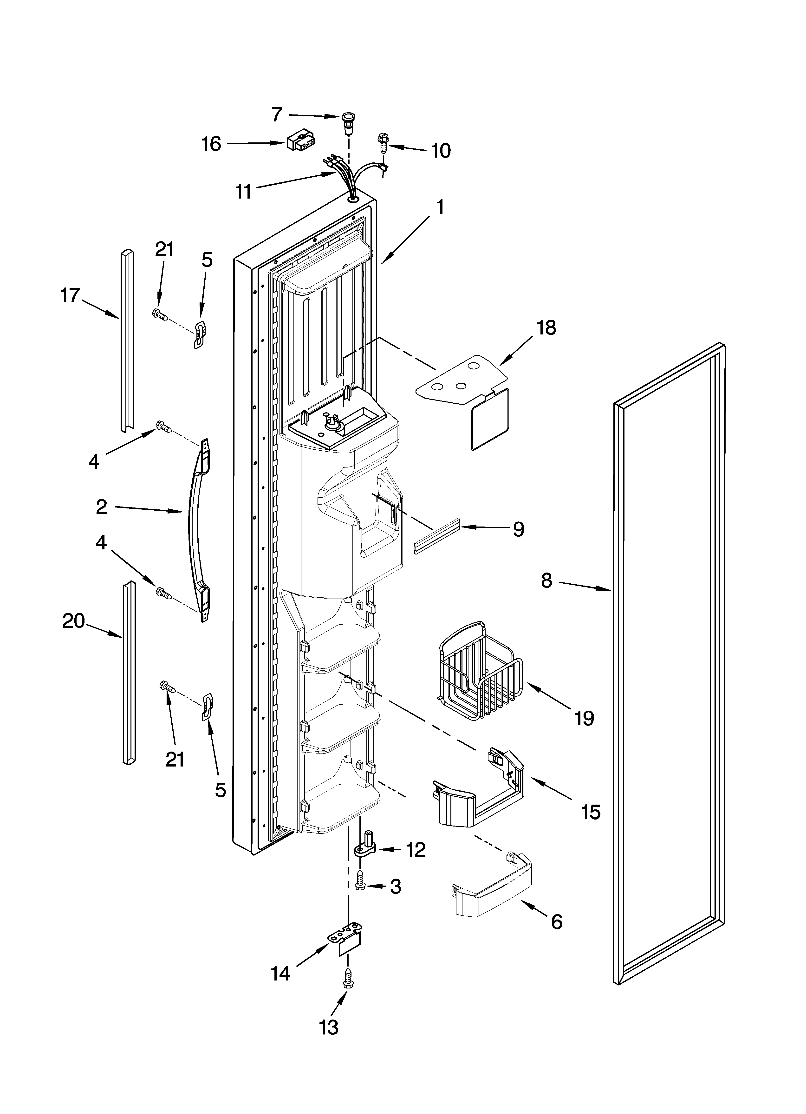 Whirlpool GD5RHAXSQ01 freezer door parts diagram