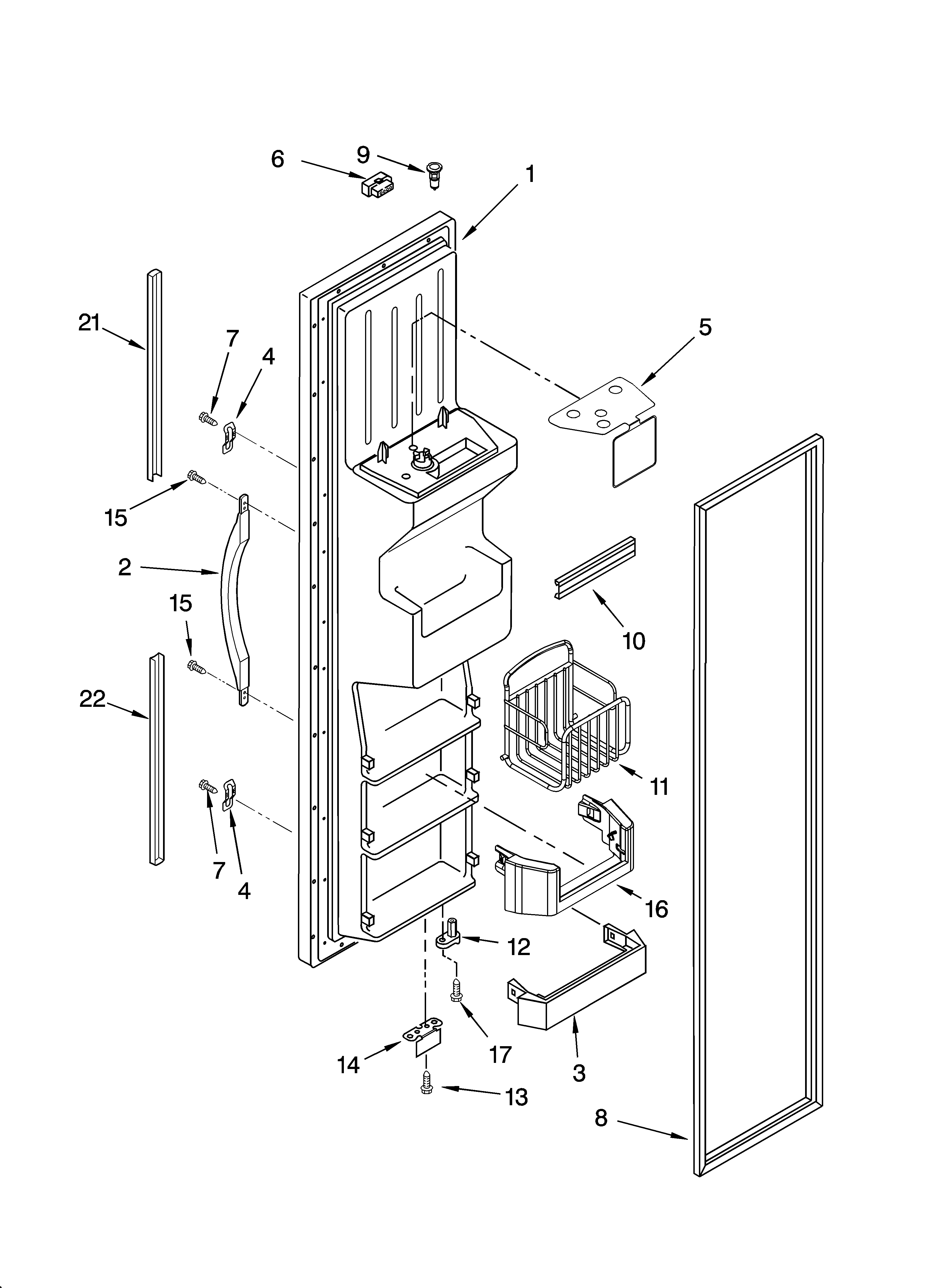 Whirlpool GD5YHAXNL04 freezer door parts diagram
