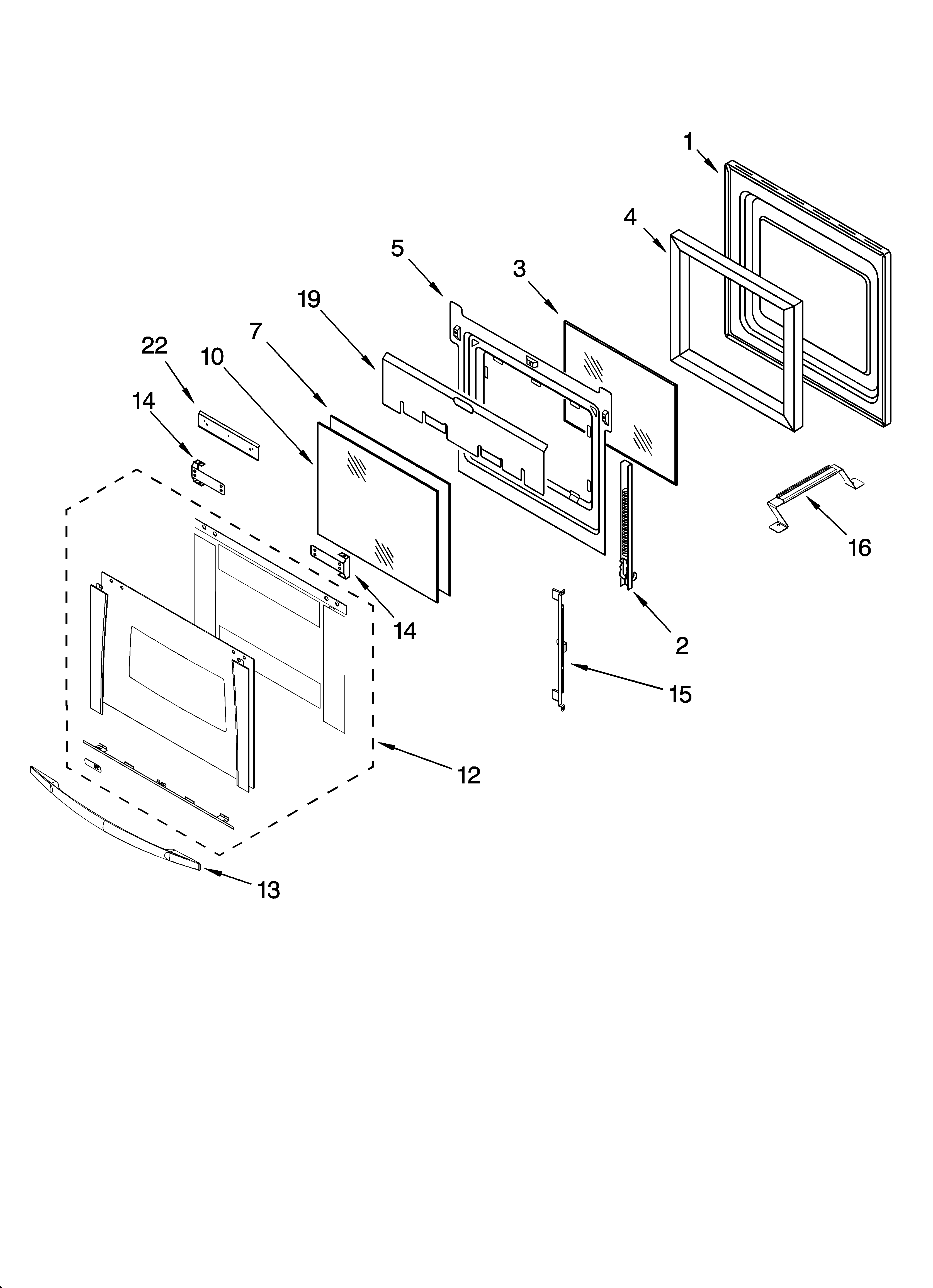 Whirlpool GMC305PRQ00 oven door parts diagram