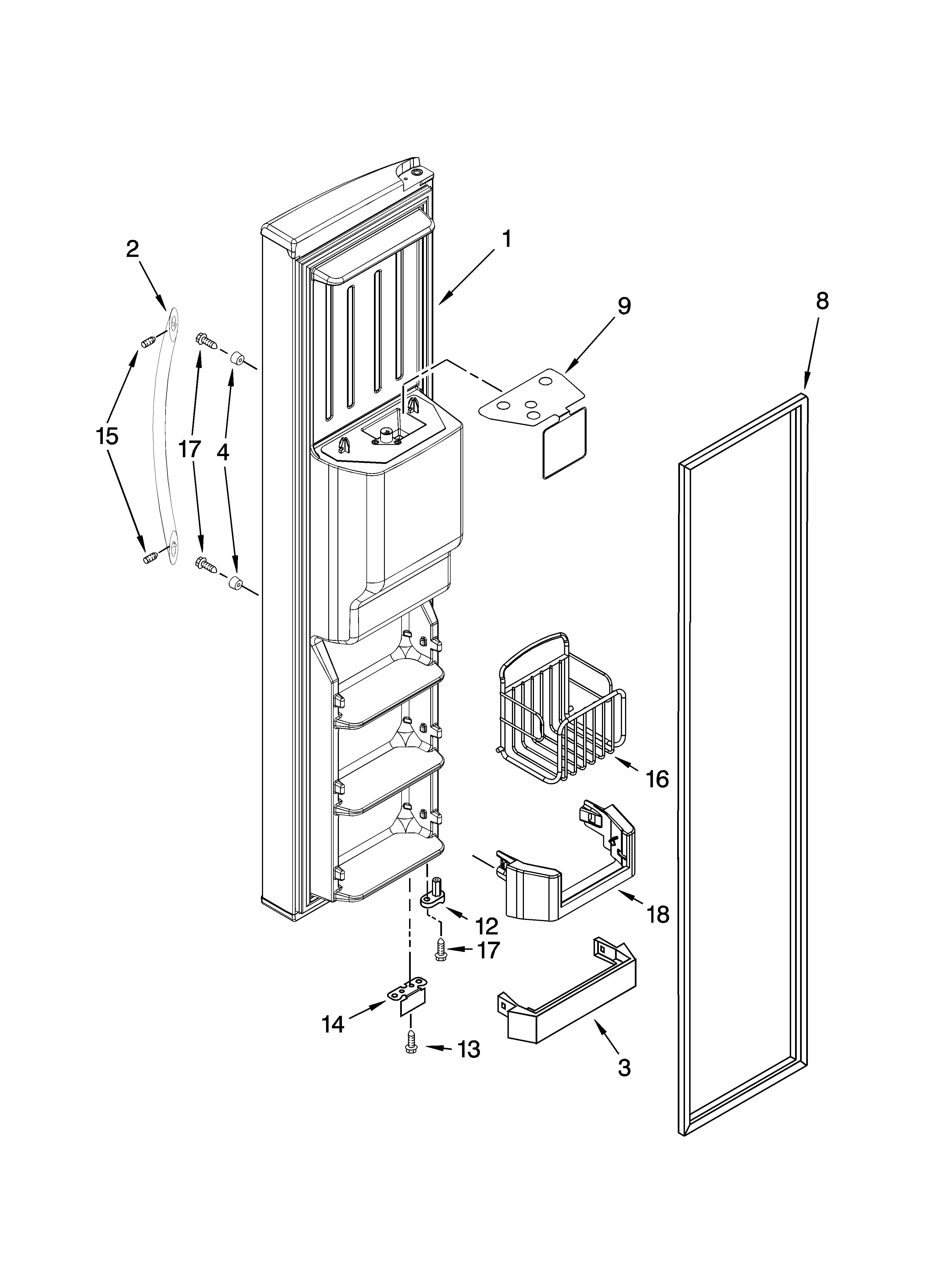Whirlpool GS6NVEXSL00 freezer door parts diagram