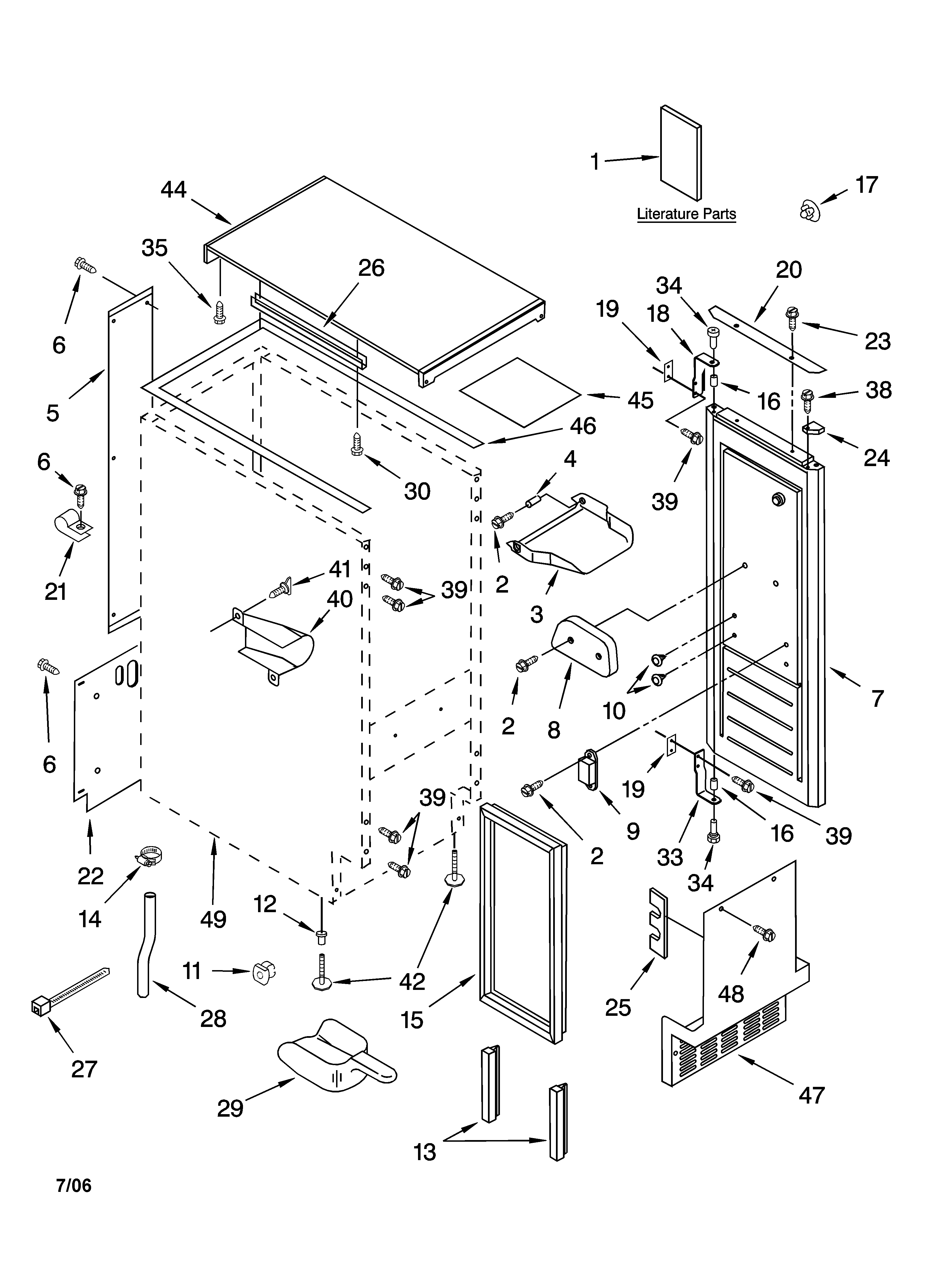 Whirlpool JEACS50SL8 cabinet liner and door parts diagram
