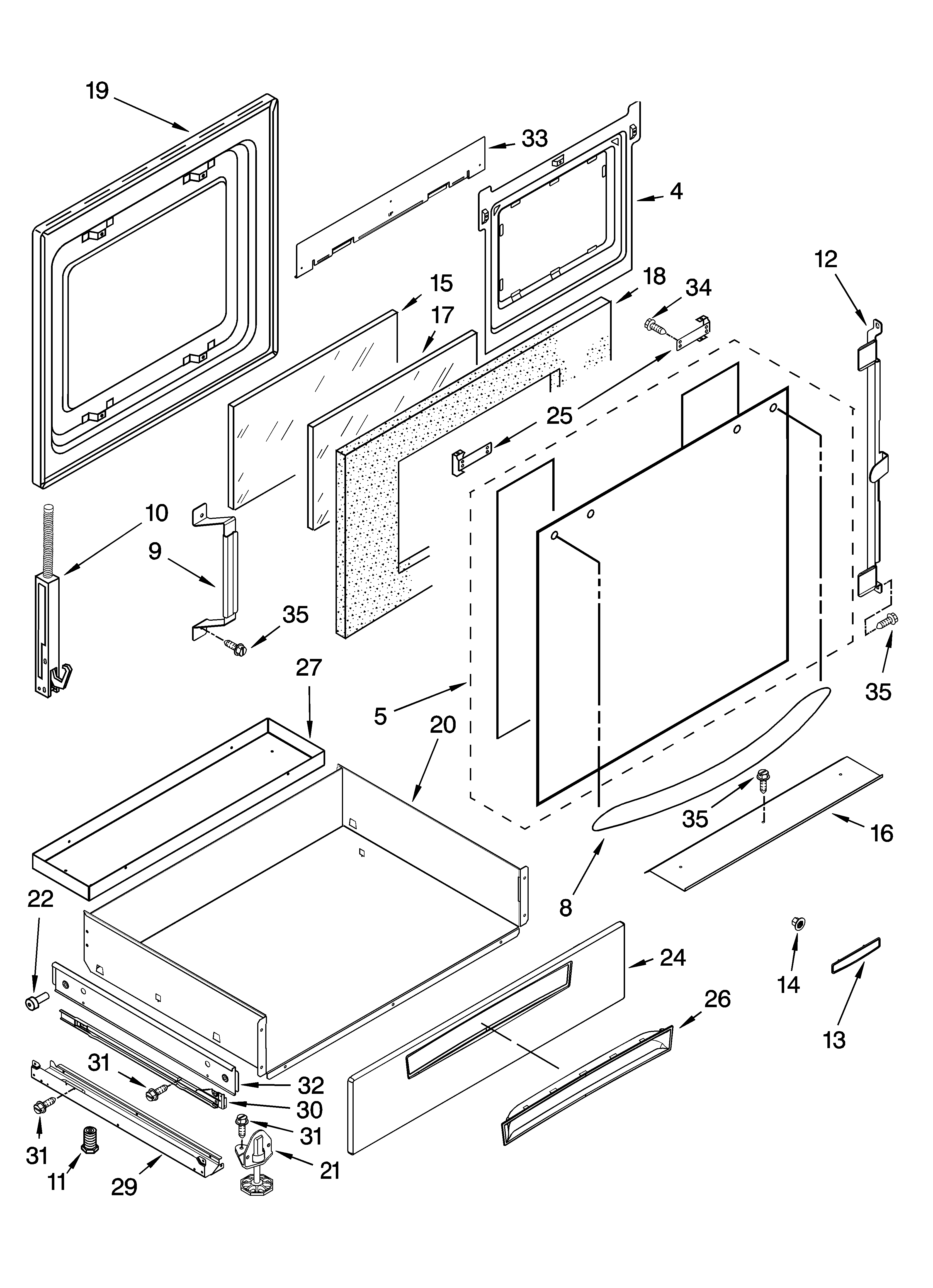 KitchenAid KGRA806PBT01 door and drawer parts diagram