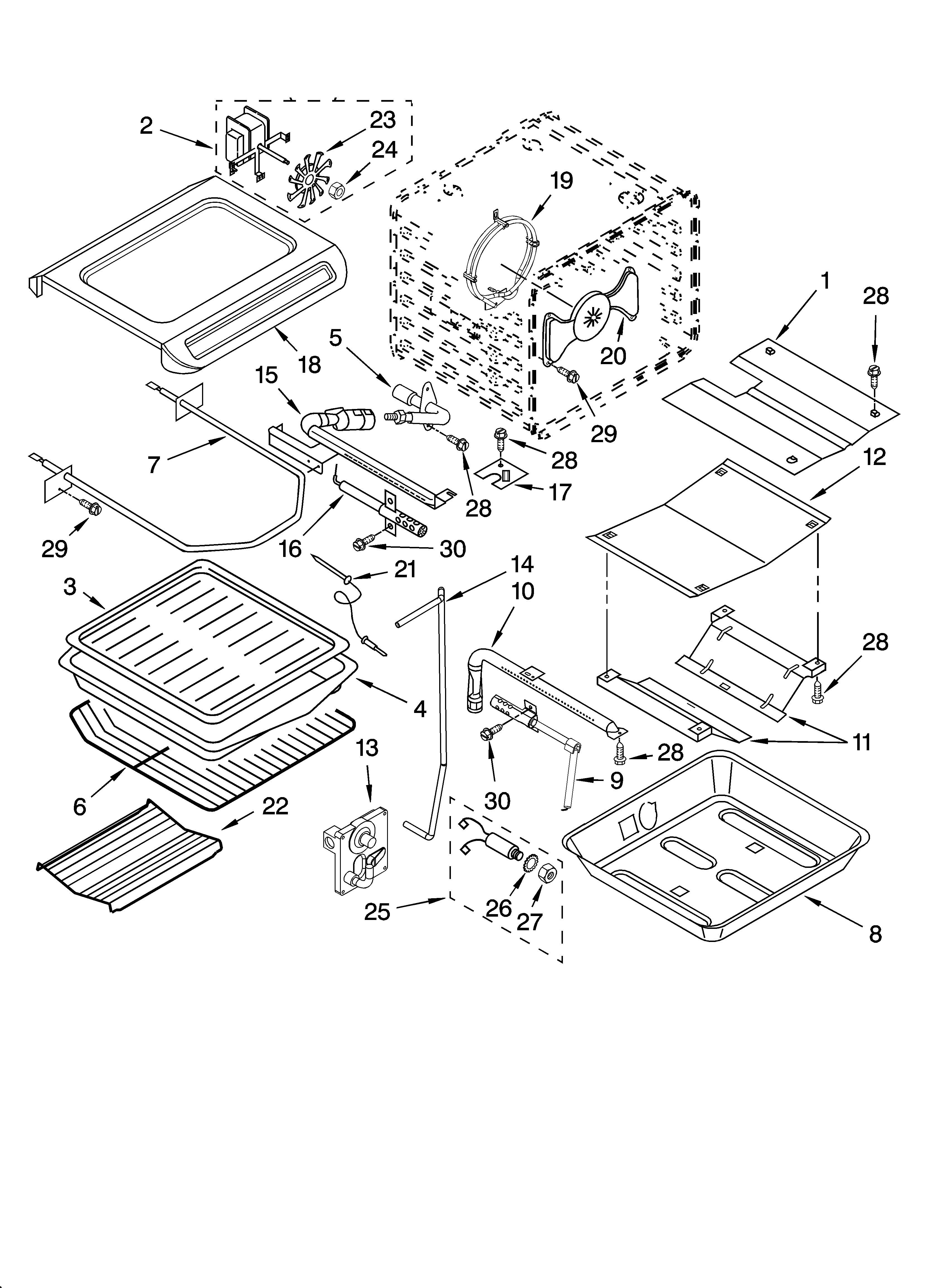 KitchenAid KGRA806PBT01 internal oven parts diagram