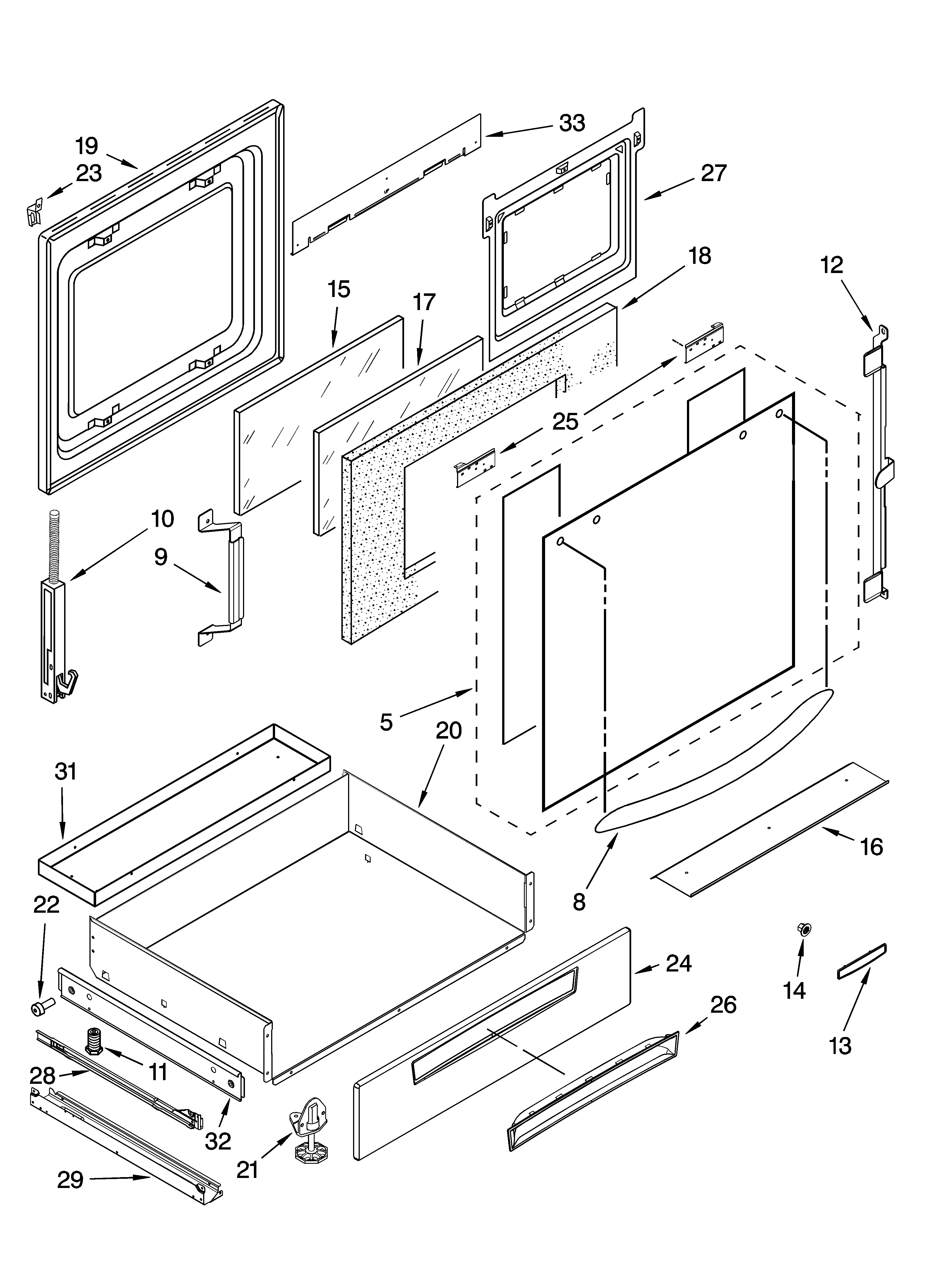 KitchenAid KGSA906PSS00 door and drawer parts diagram