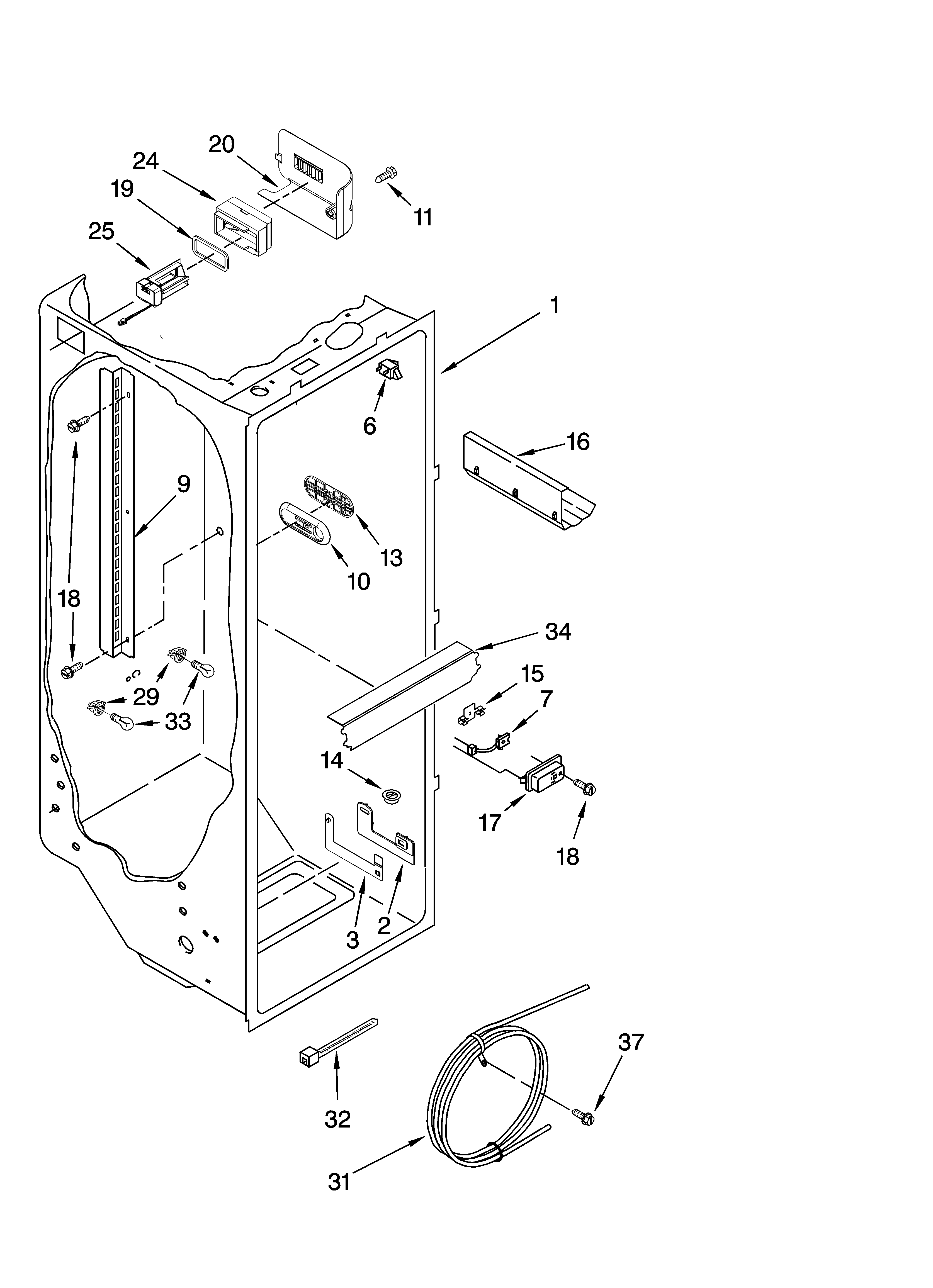 KitchenAid KSCS25INBL00 refrigerator liner parts diagram