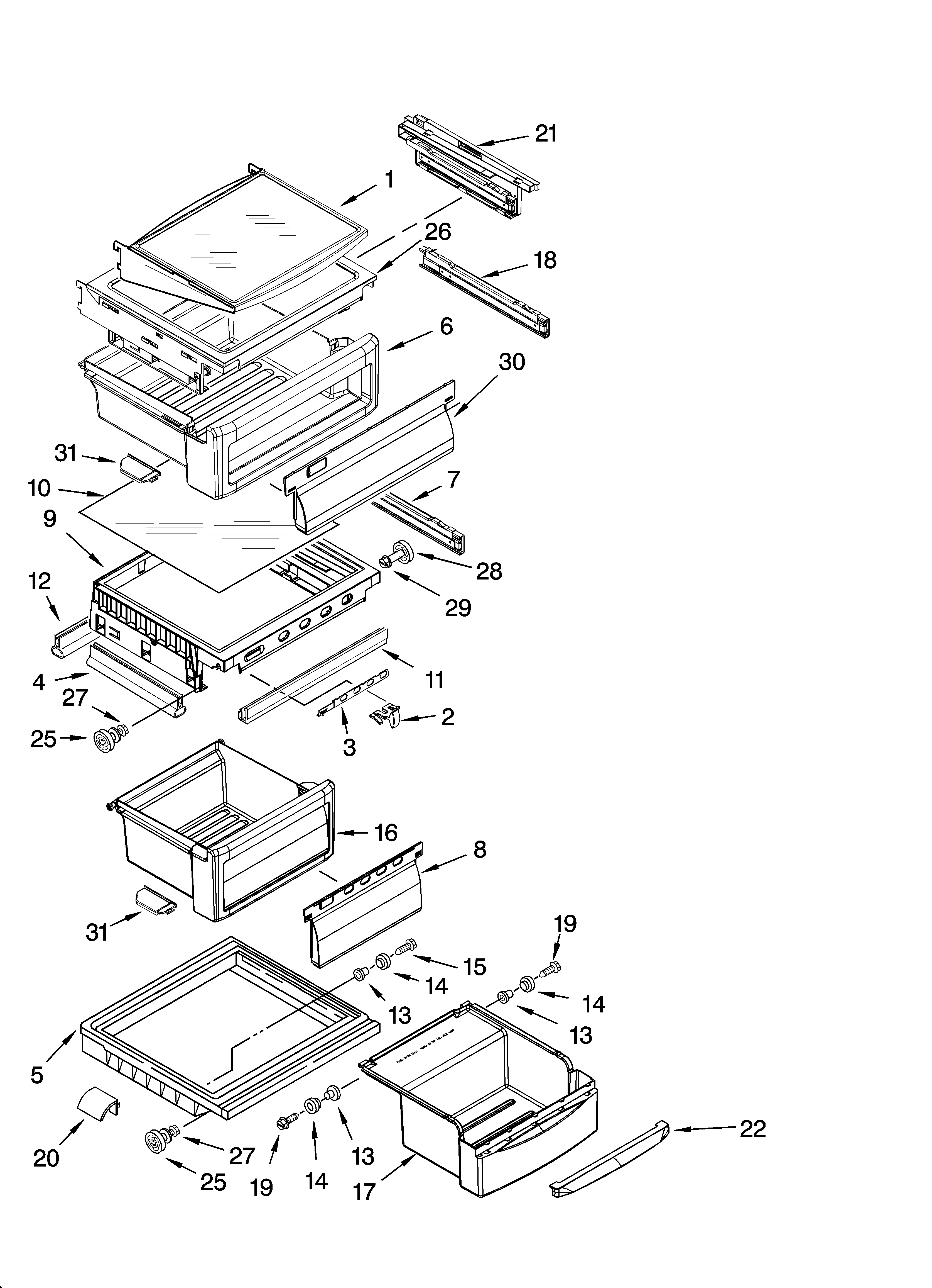 KitchenAid KSCS25INBL00 refrigerator shelf parts diagram